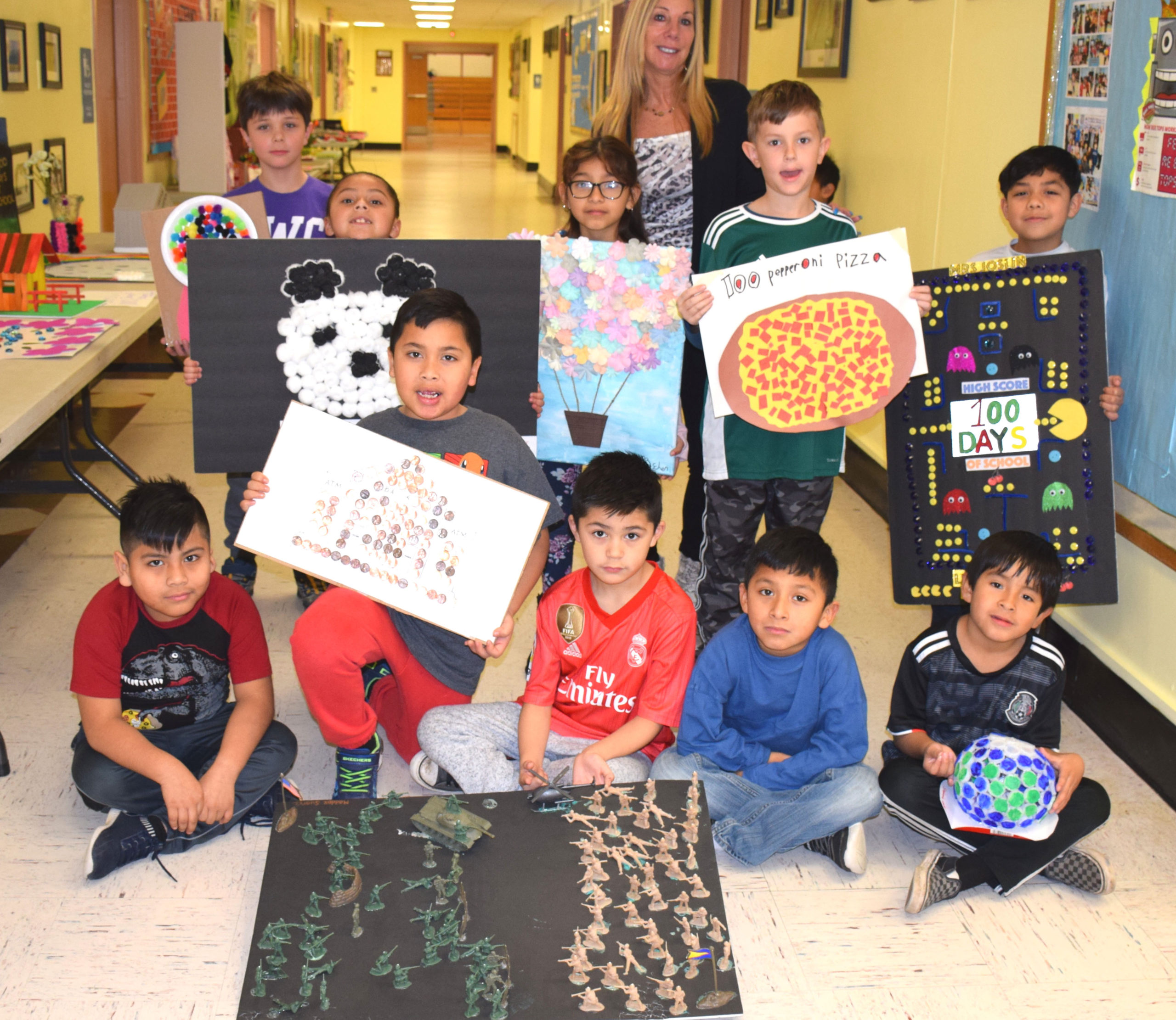 Second-graders at Hampton Bays Elementary School marked 100 days of school by creating colorful and creative projects. Each project included 100 items of the student’s choosing.