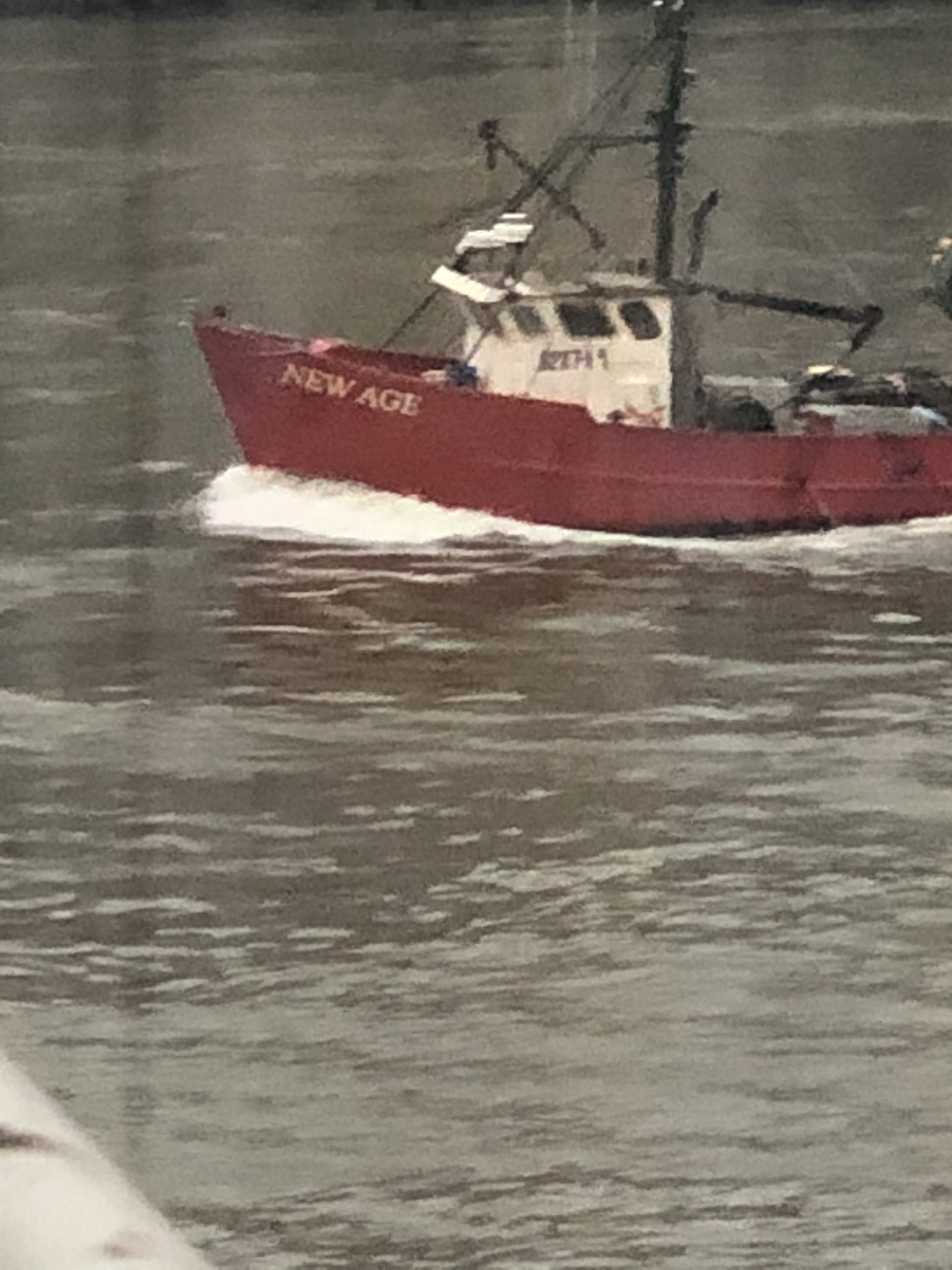This photo of the New Age steaming up the Hudson River on Thursday, February 13, just a day after its near sinking, was taken by Captain Bob Hallock of the LunaSea II, also out of Montauk, from his room in the Hospital for Special Surgery in New York City, where he was awaiting hip replacement surgery.