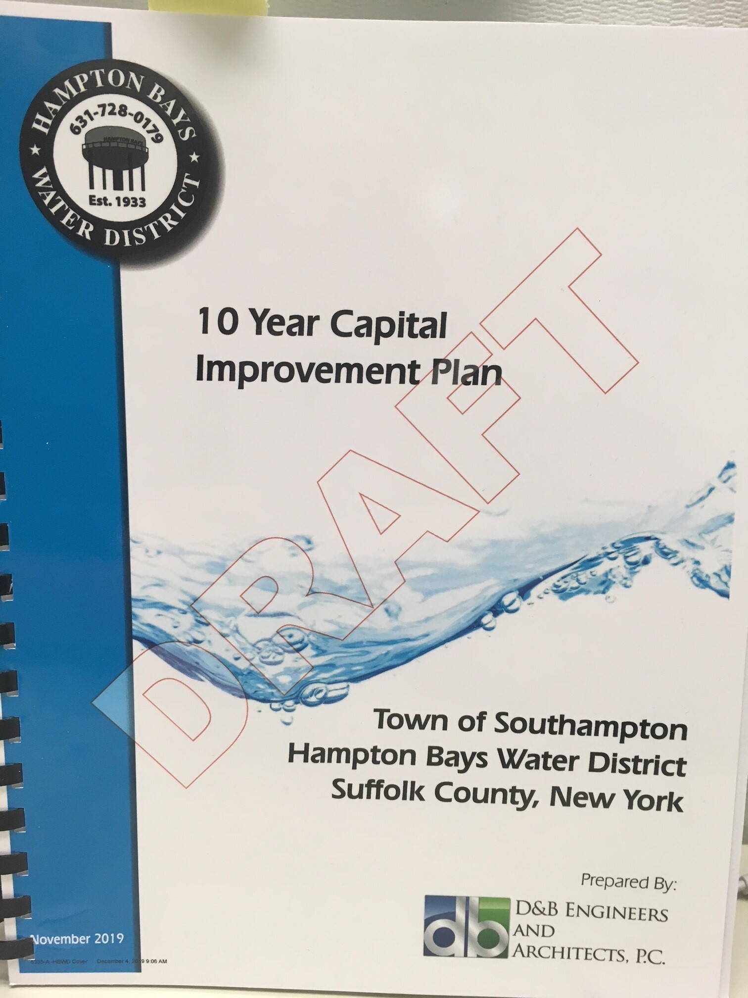 A forum on the 10 year capital plan for the Hampton Bays Water District will be held on February 5 at the community center on Ponquogue Avenue. 