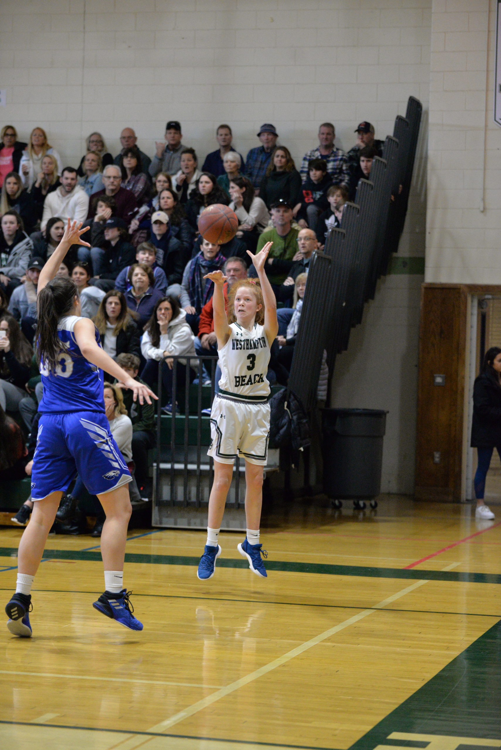 Westhampton Beach sophomore Molly McCarthy hit a big three late that tied the game at 47 and help spark a run.
