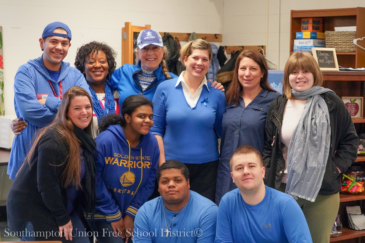 Southampton School District students and staff wore blue shirts and ribbons on January.. 30 to pay tribute to the memory of Thomas Valva of Center Moriches and to raise awareness of child abuse. Blue signifies child abuse prevention.