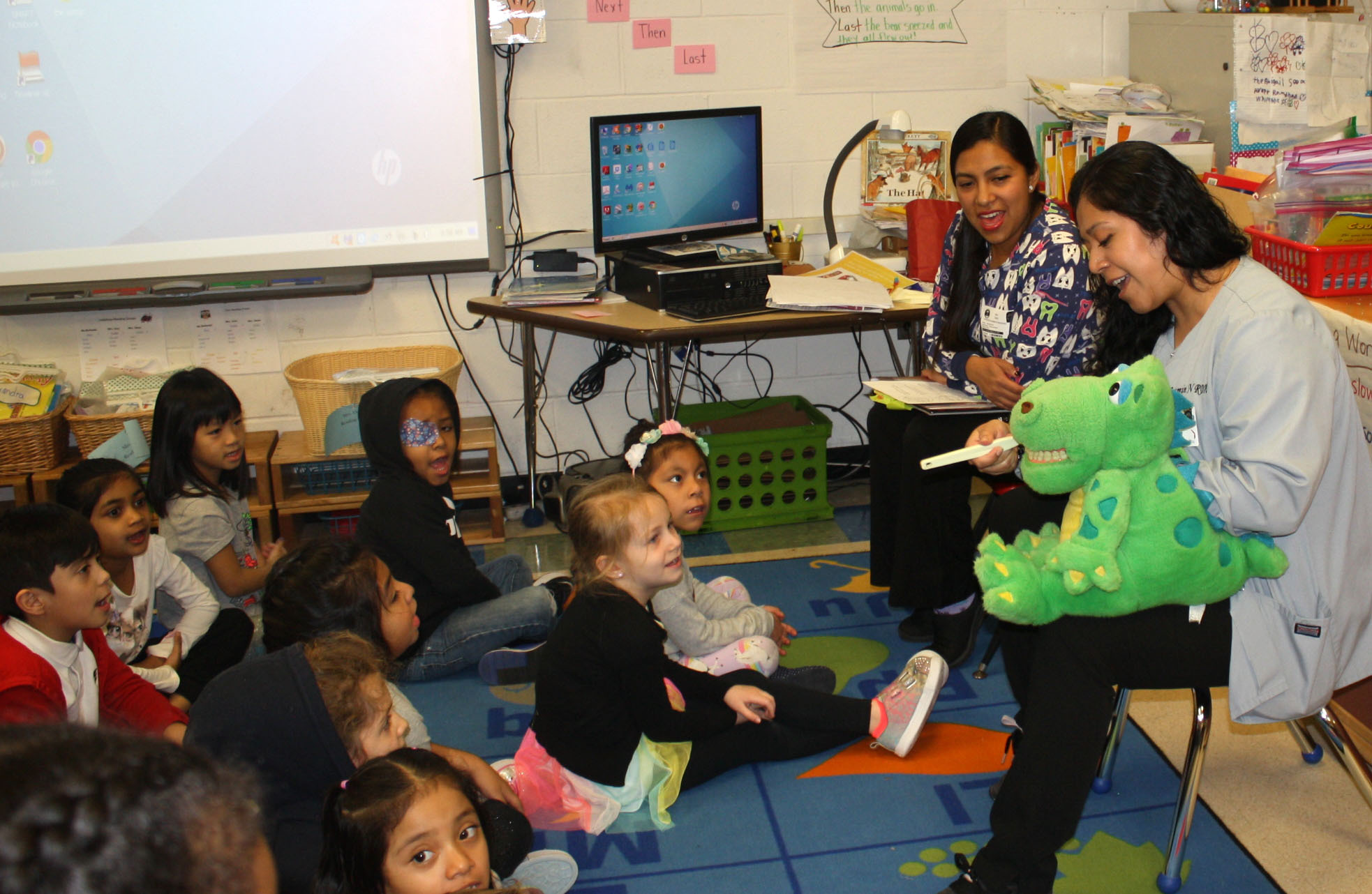Kindergartners at Southampton Elementary School celebrated Dental Health Month on February 6 by taking part in an oral hygiene lesson taught by representatives of Hampton Pediatric Dental Associates. 