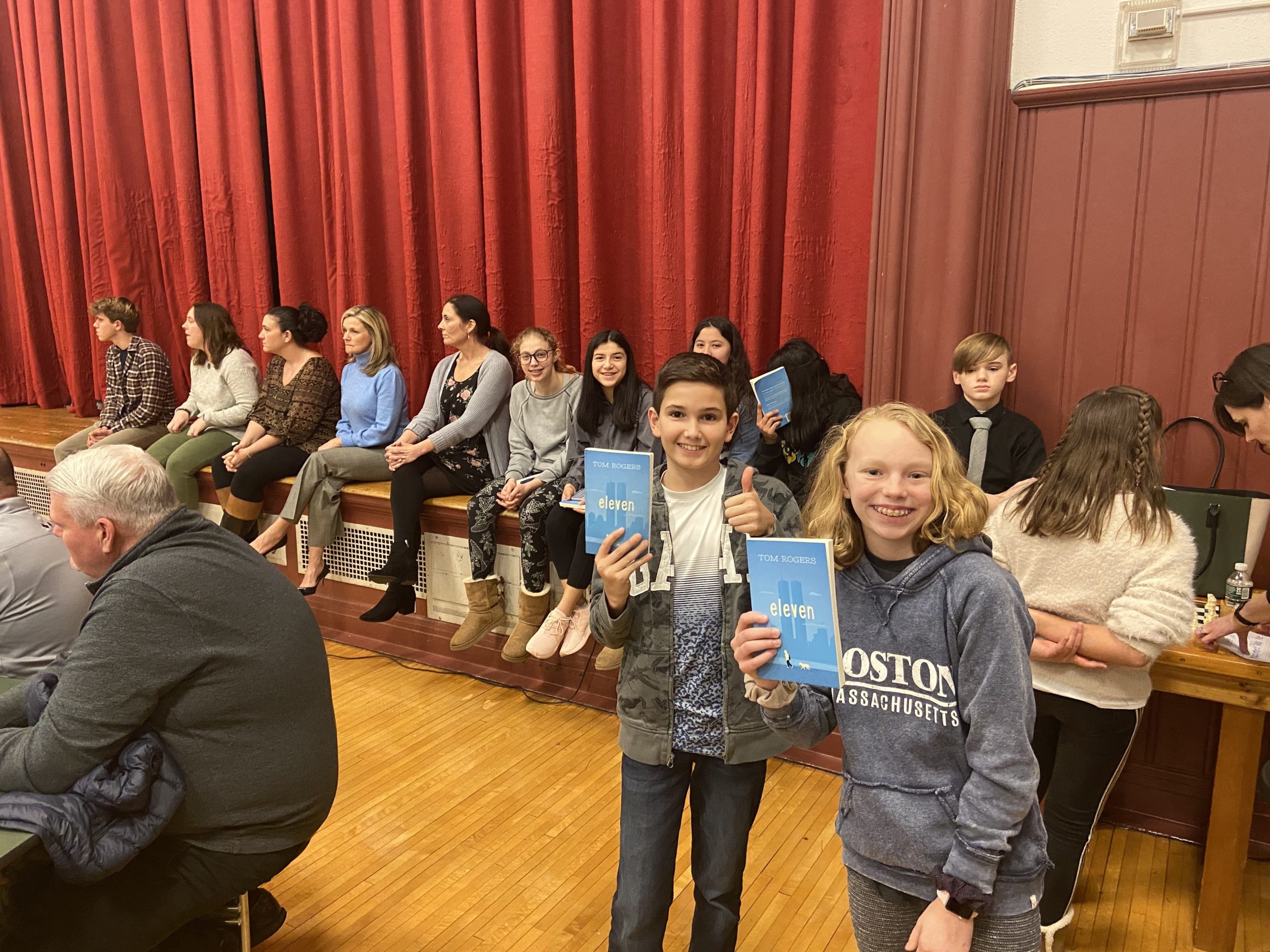 Westhampton Beach Middle School recently hosted a  community read event featuring the book “Eleven” by Tom Rogers, culminating a monthlong reading of the book and a Skype talk with the author during which students and community members asked Mr. Rogers about his writing and his life.