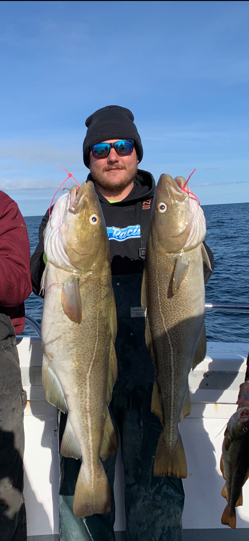 Ray Young with a pair of beautiful cod caught aboard the Hampton Lady out of Hampton Bays recently. 