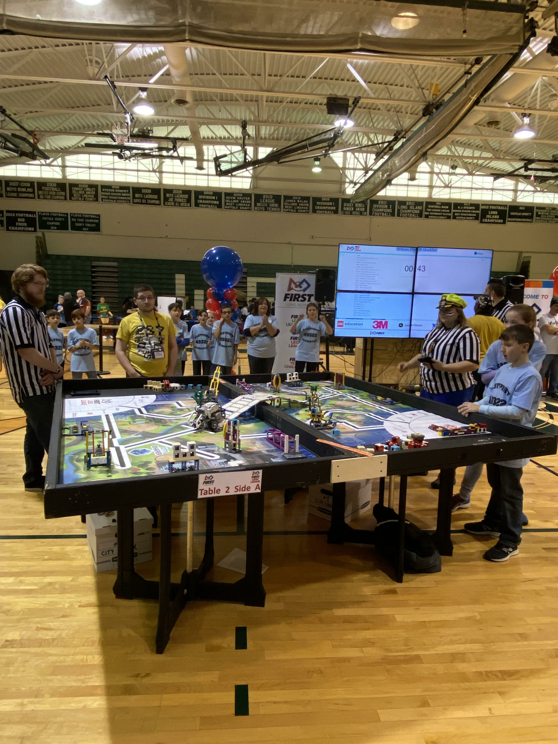 The first ever Eastport Elementary Robotics team competing at the First Lego Robotics Competition at William Floyd High School. 