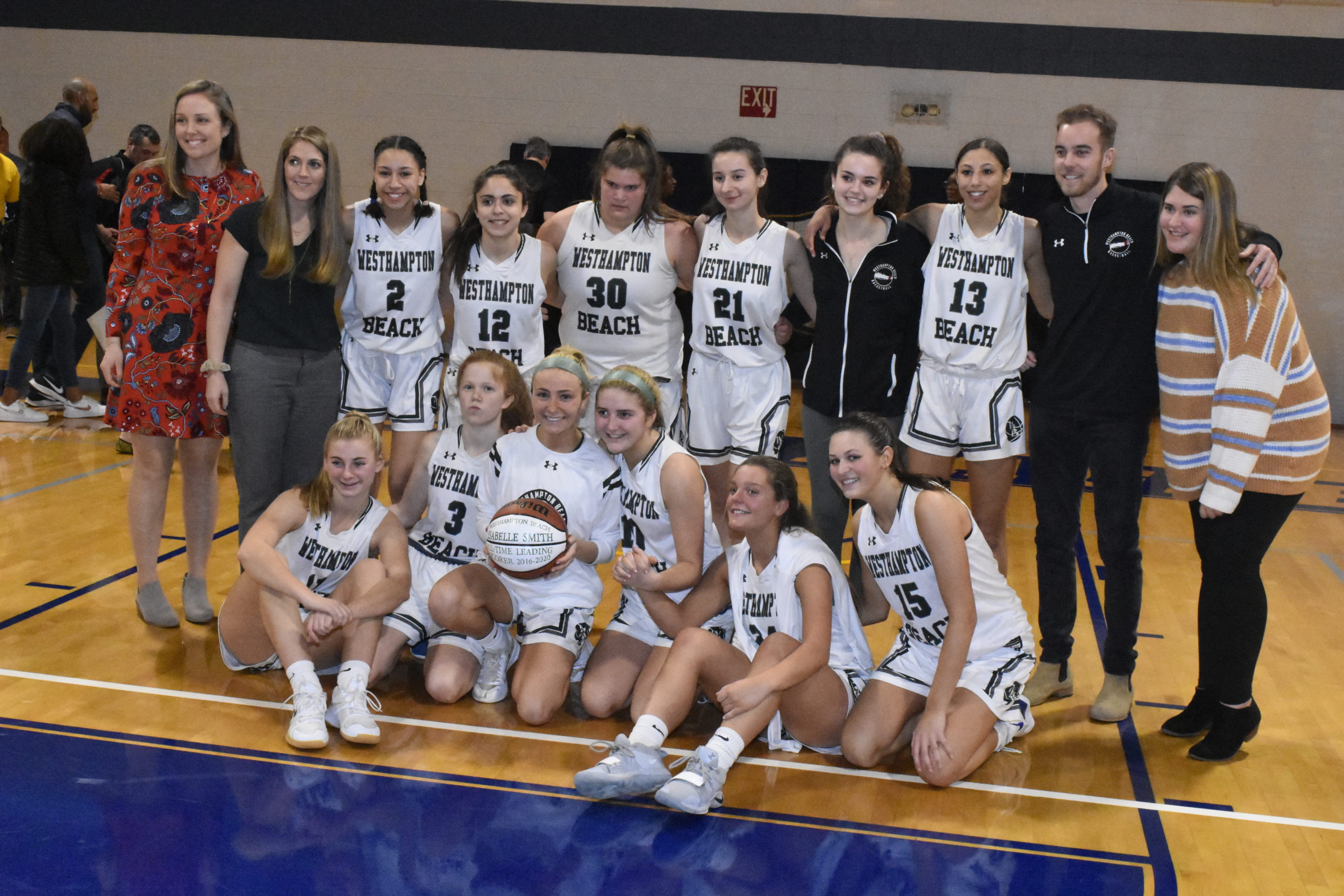 The Westhampton Beach girls basketball team after winning the Small Schools Championships.