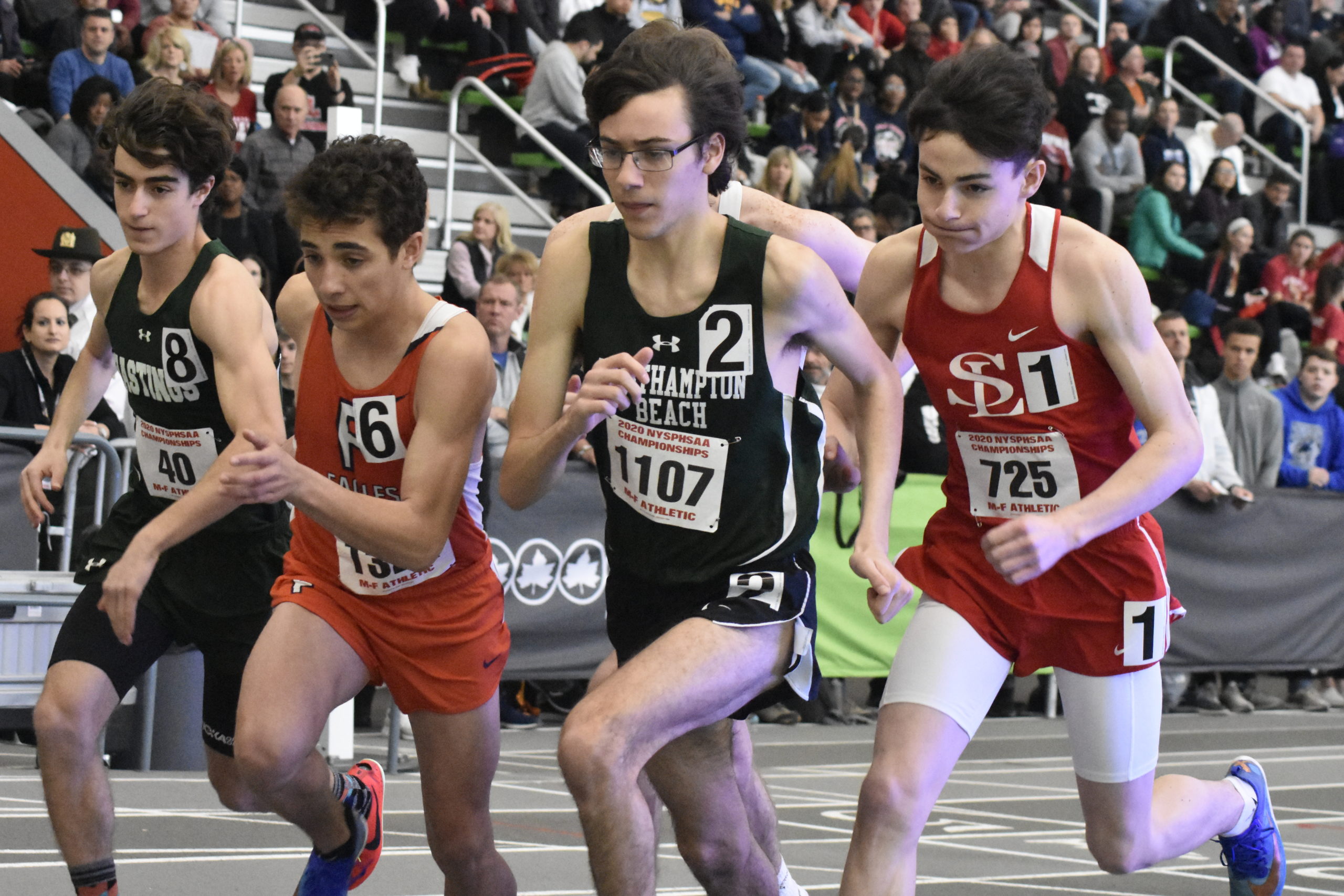 Westhampton Beach sophomore Gavin Ehlers starts the 3,200-meter race at the New York State Indoor Track and Field Championships on Saturday.