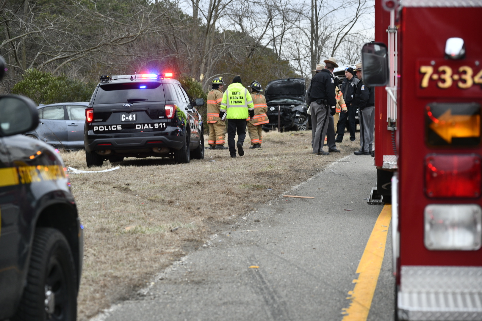 EMS crews responded to an accident on Sunrise Highway that shut down portions of the highway and County Road 39 in both directions on Friday. DANA SHAW