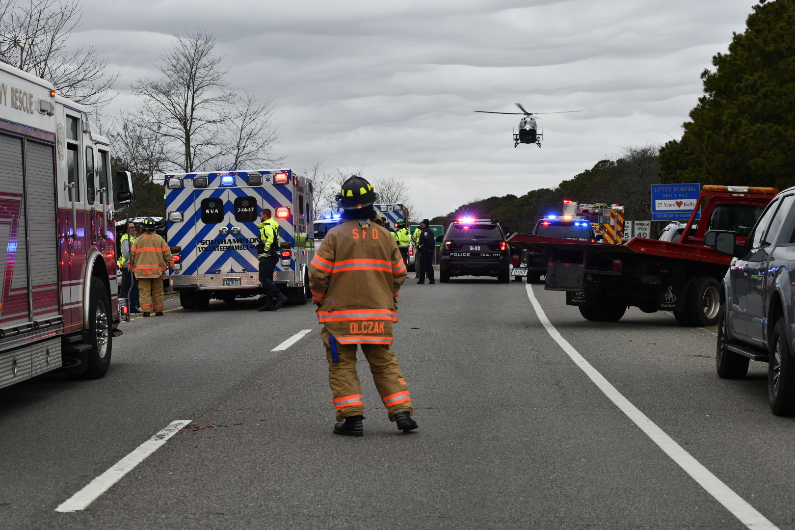 EMS crews responded to an accident on Sunrise Highway that shut down portions of the highway and County Road 39 in both directions on Friday. DANA SHAW