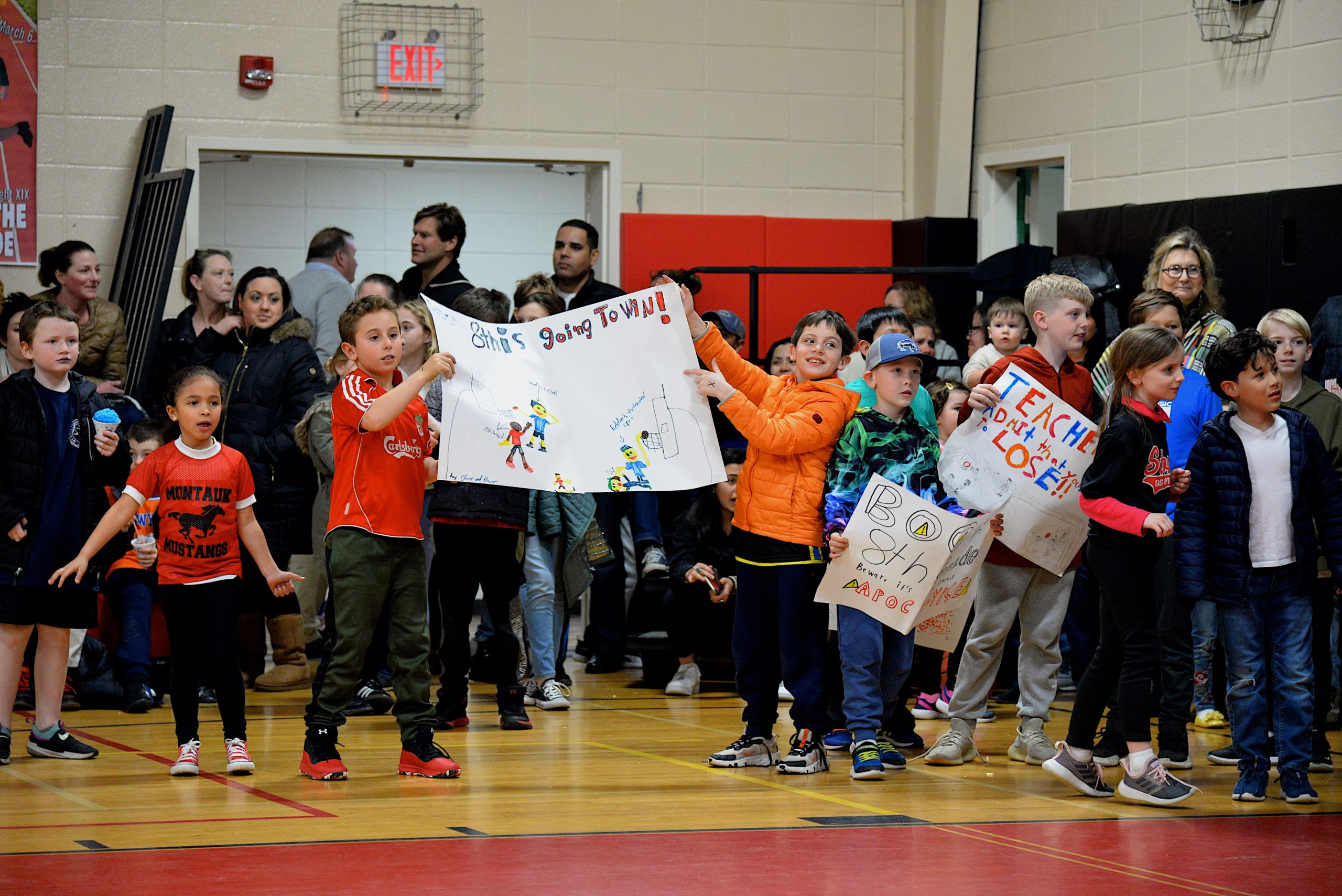 Montauk School held its Sports Night on Friday, during which teachers and eighth grade students competed in a variety of contests before a packed house of cheering students and parents. KYRIL BROMLEY 