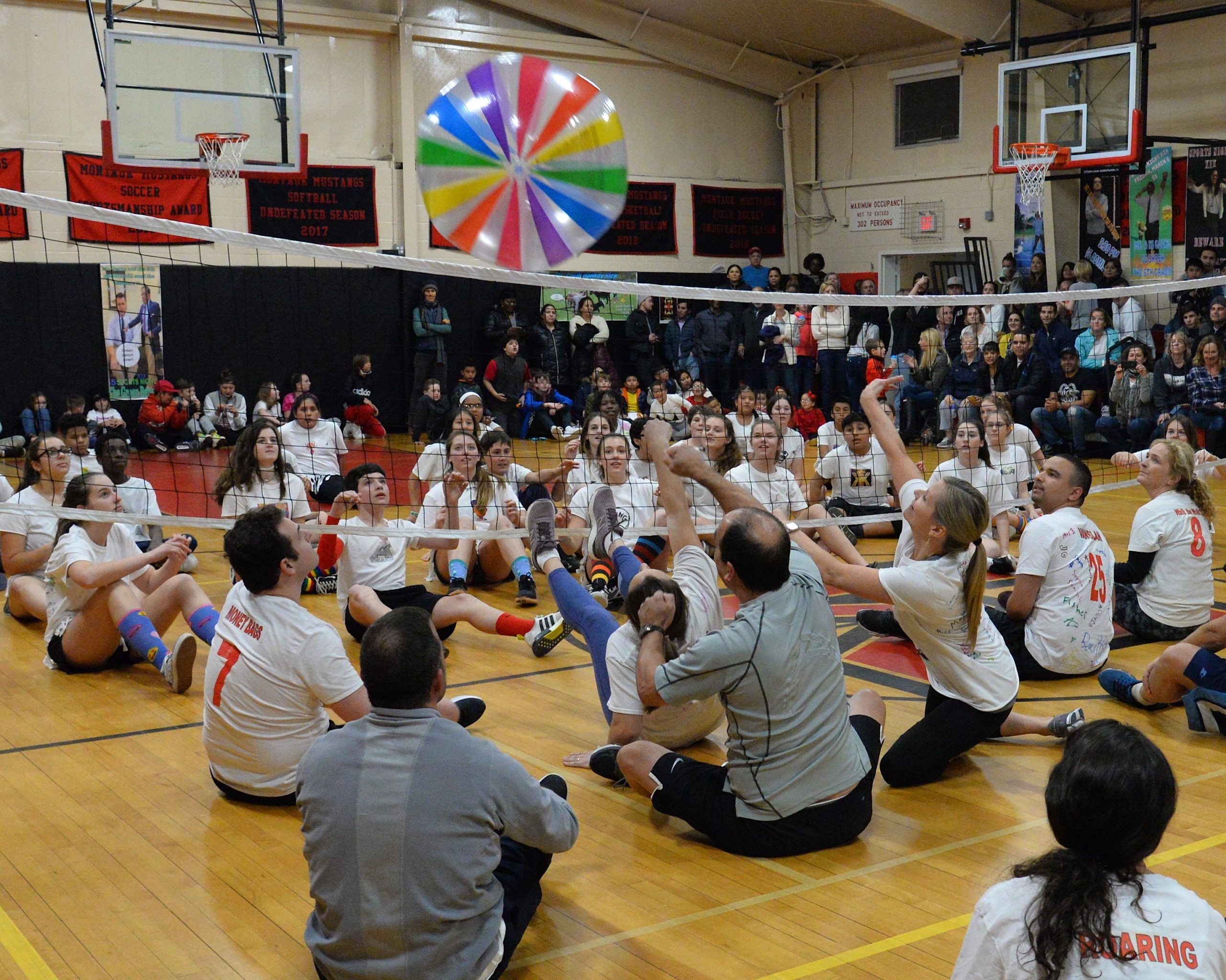 Montauk School held its Sports Night on Friday, during which teachers and eighth grade students competed in a variety of contests before a packed house of cheering students and parents. KYRIL BROMLEY 