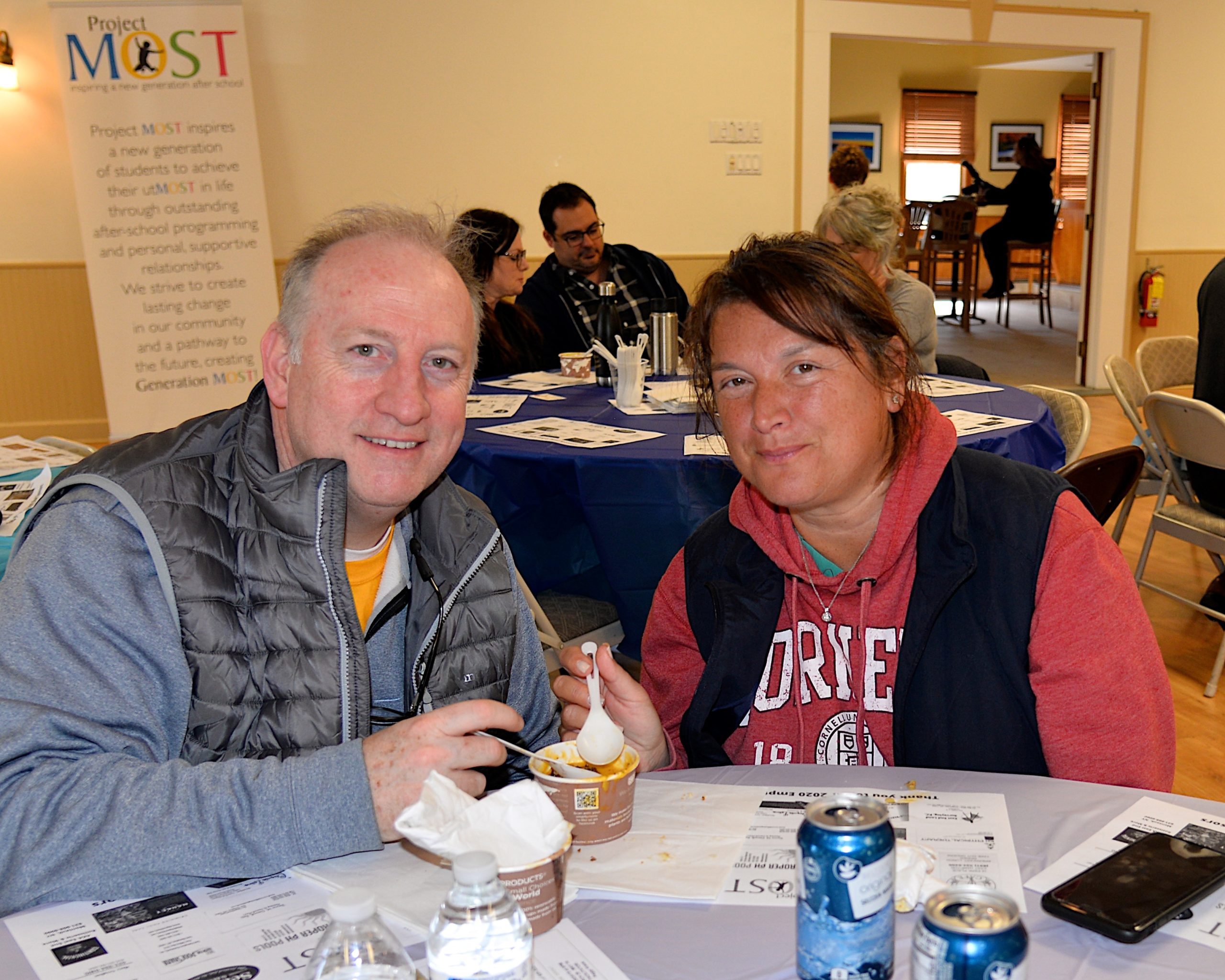 Empty Bowls, a fundraiser for Project Most, with soups from local chefs and restaurants took place at the Amagansett American Legion hall on Sunday.  Brian and Mariela Raeburn turned out for the cause. KYRIL BROMLEY
