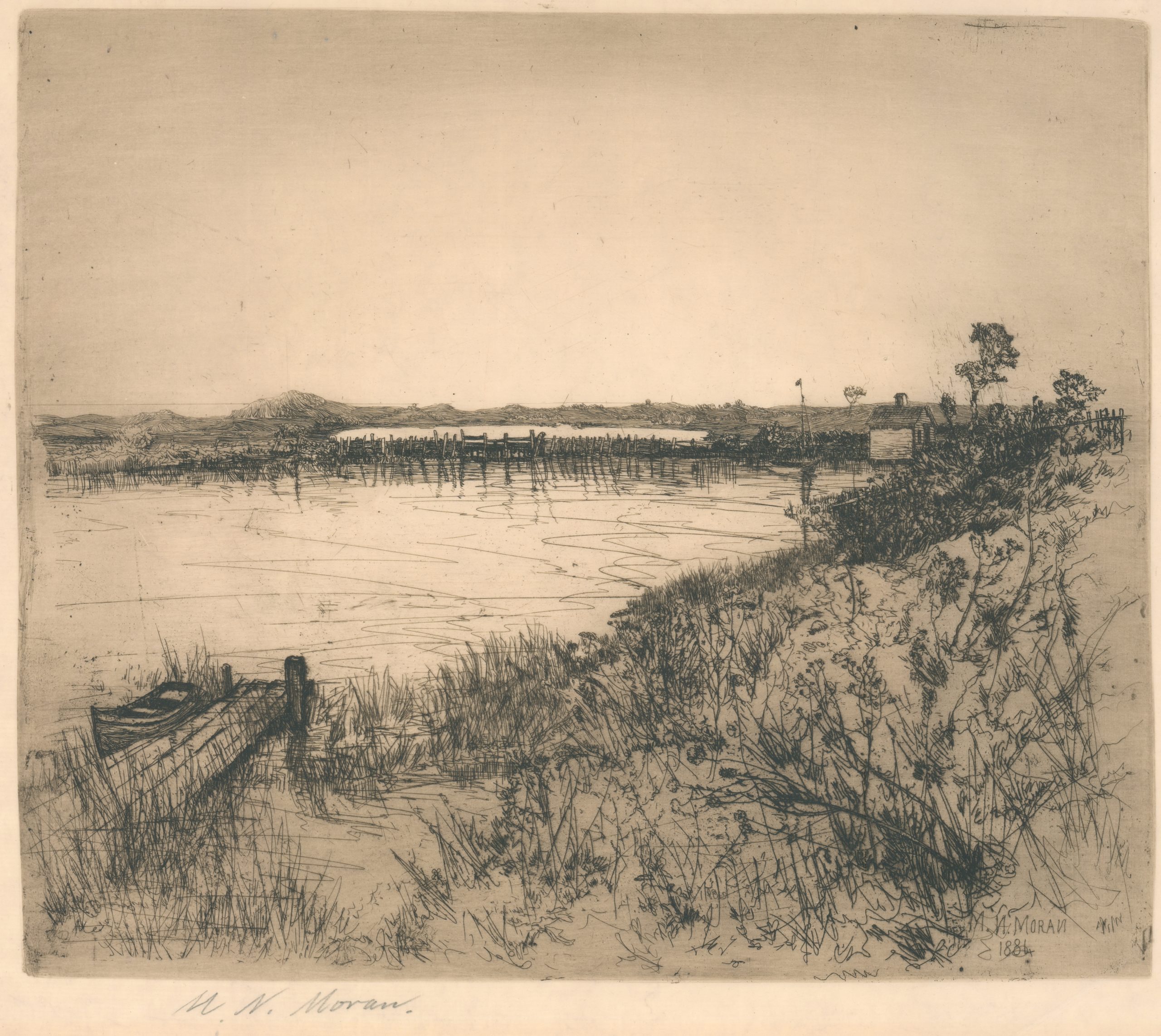 Mary Nimmo Moran (1842-1899), Hook Pond Etching, 1885, A signed etching of Hook Pond in East Hampton, N.Y. 