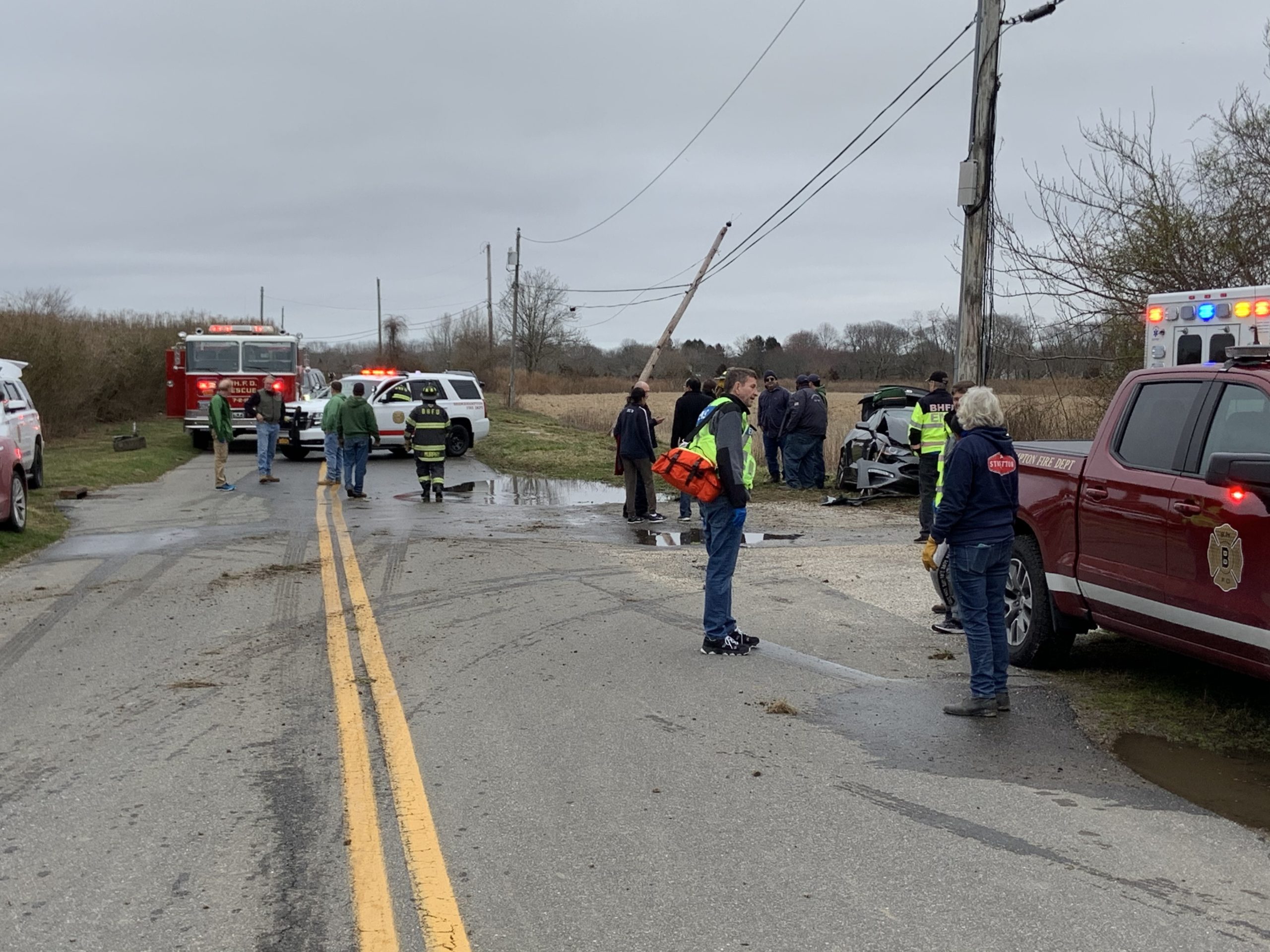 The Bridgehampton Fire Department and Southampton Town police were at the scene of a single-car accident on Highland Terrace in Bridgehampton on Thursday, March 19, at about 3:30 p.m. STEPHEN J.KOTZ