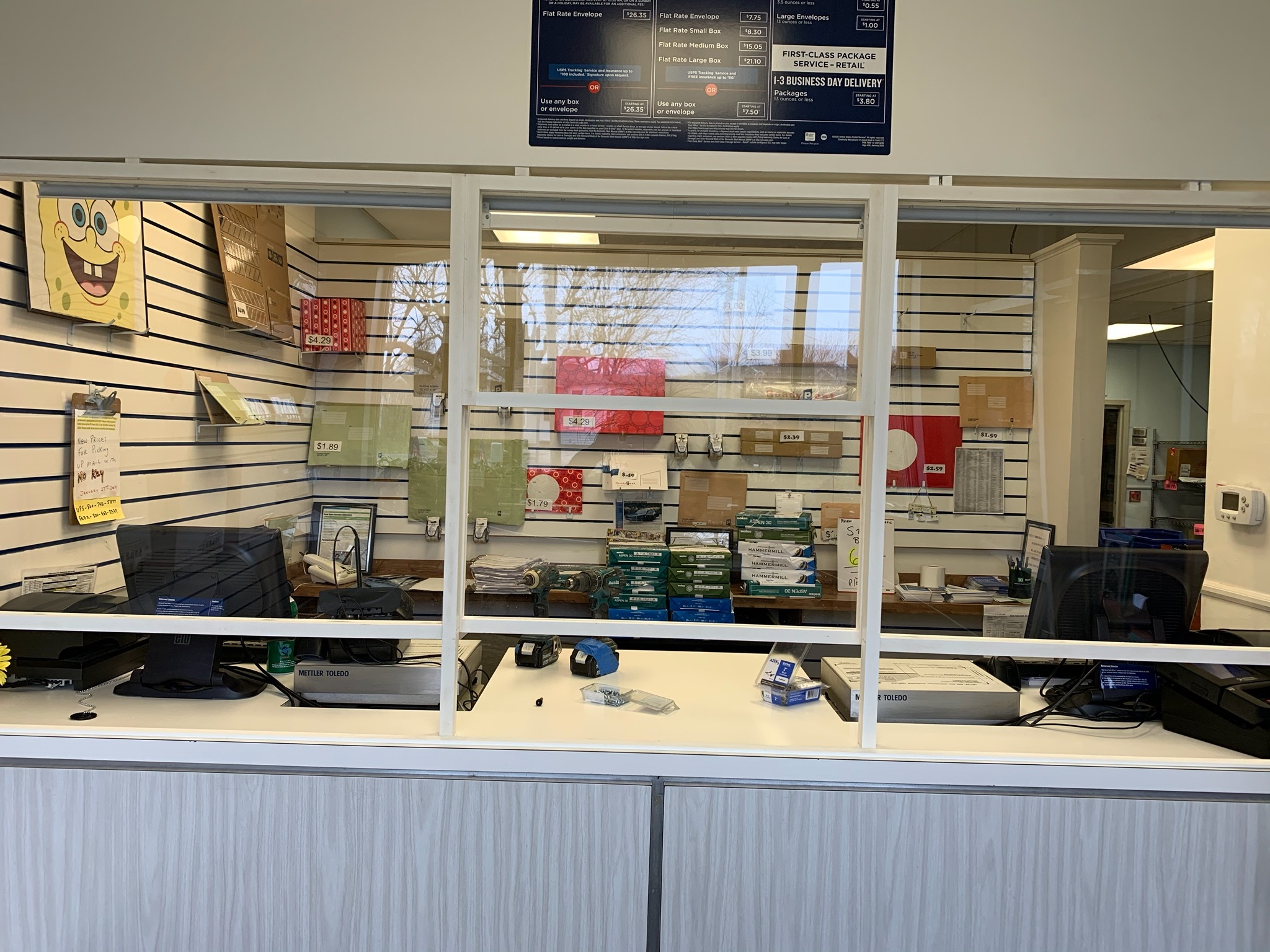 At the Speonk Post Office, new acryllic windows were installed to protect workers and the public. 
