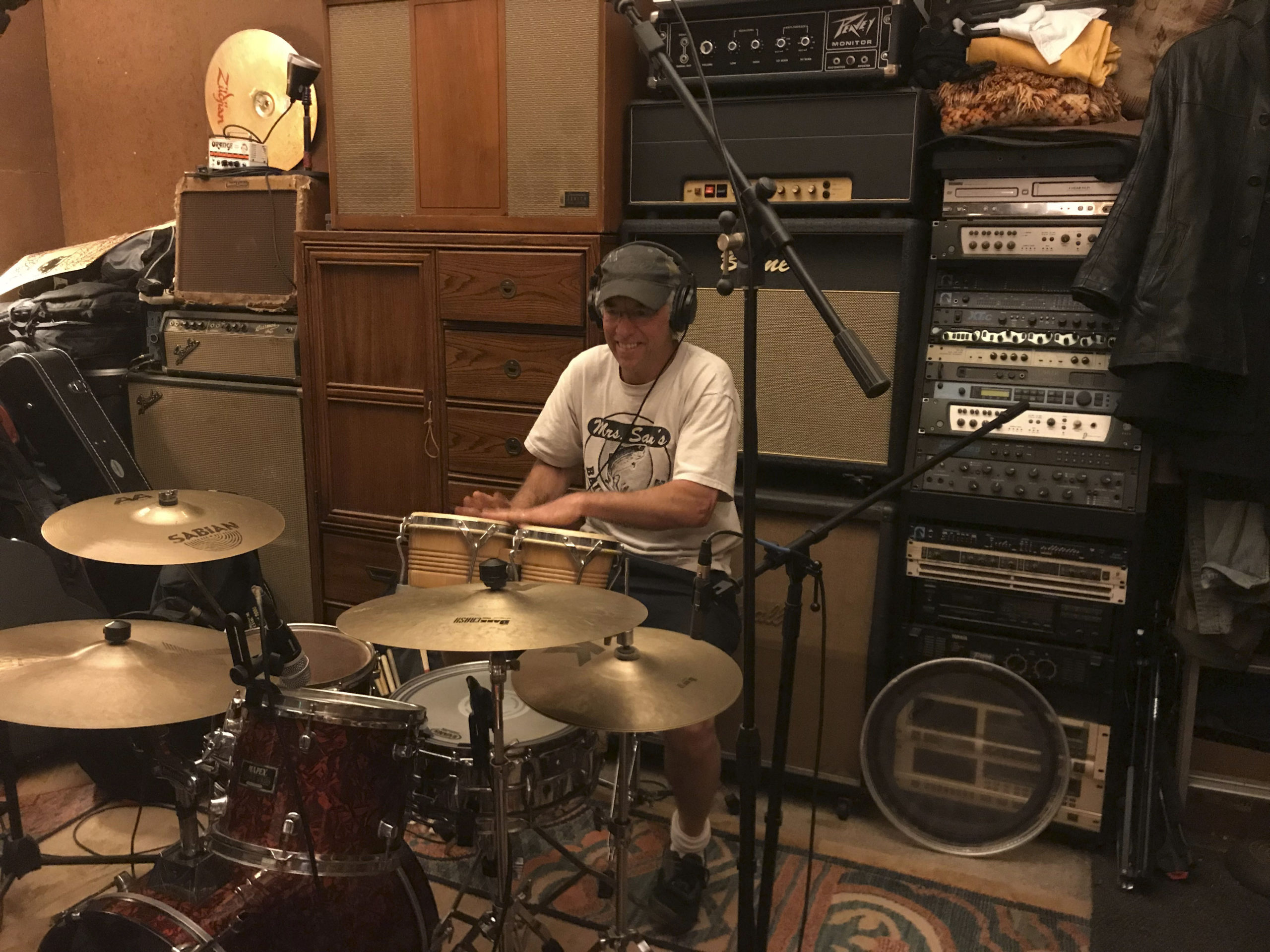 Richie Rosch working on CD sessions in Johnny's studio.  COURTESY RANDY PARSONS