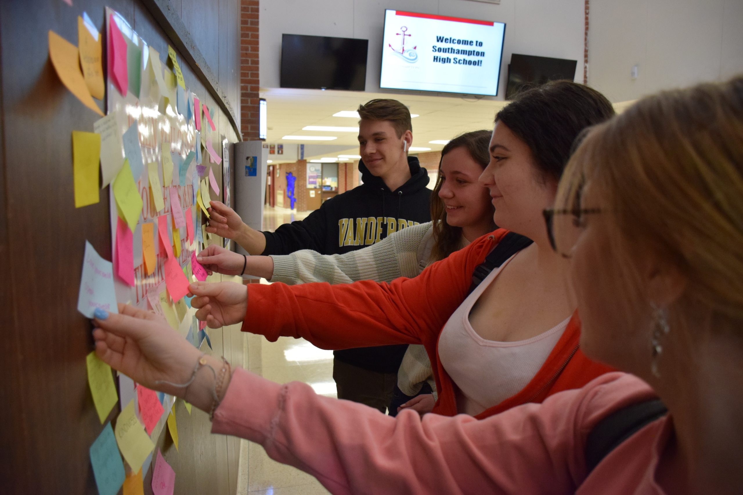 To mark Black History Month, Southampton High School students were encouraged to write messages of peace on Post-it notes and share them on a display in the school’s main lobby. Students wrote powerful words about the importance of peace and what it means to them.