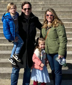 The family at the “Rocky Steps” in Philadelphia in February. Brett and Kelly with Jackson and Piper. 
