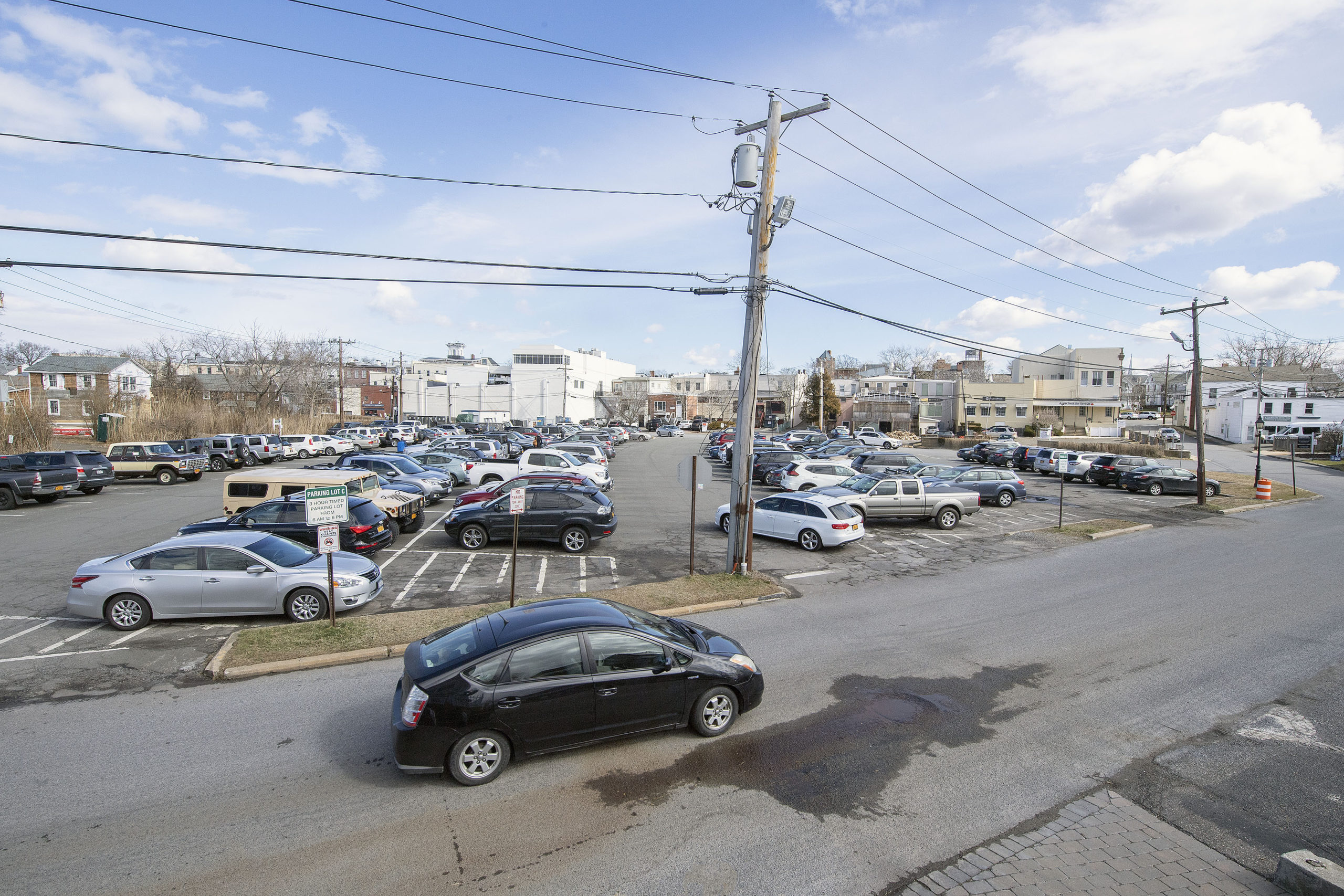 The municipal parking lot on Meadow Street could be reserved for residents only if a parking plan is adopted by the Sag Harbor Village Board. MICHAEL HELLER