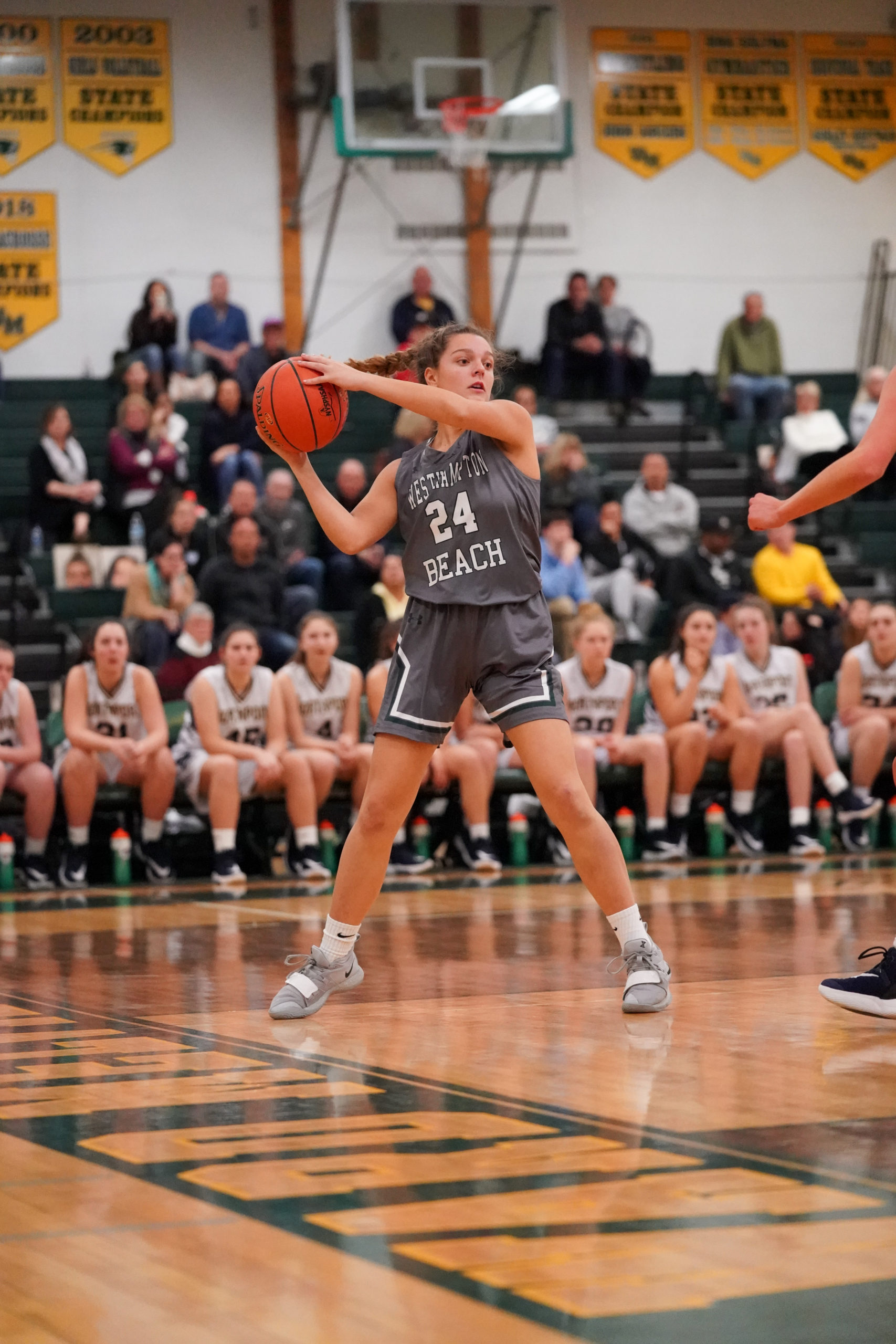 Westhampton Beach sophomore Molly Mensch looks to pass.
