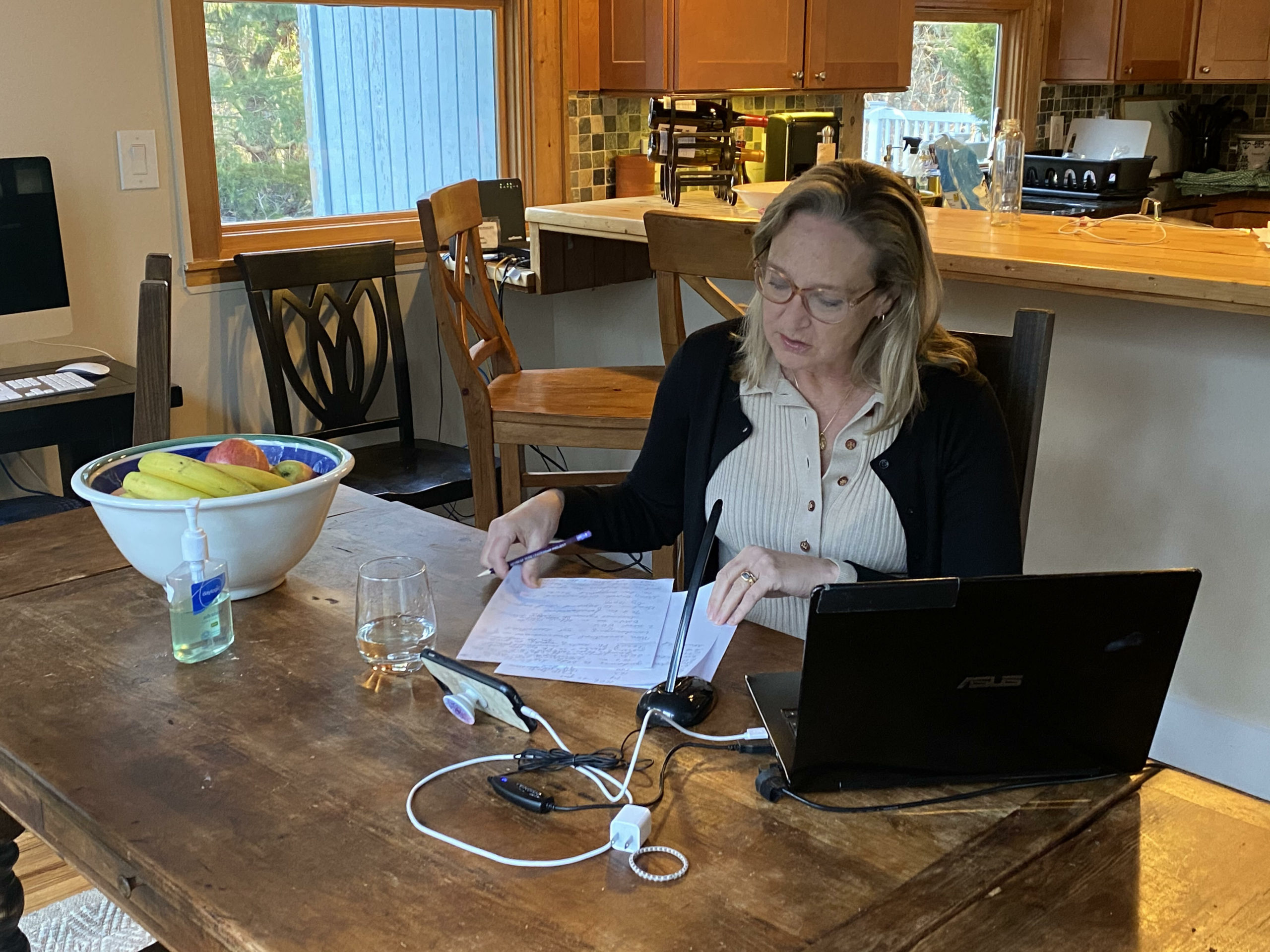 Suffolk County Legislator Bridget Fleming has been working at her dining room table, fielding calls and hosting daily updates for the media. 