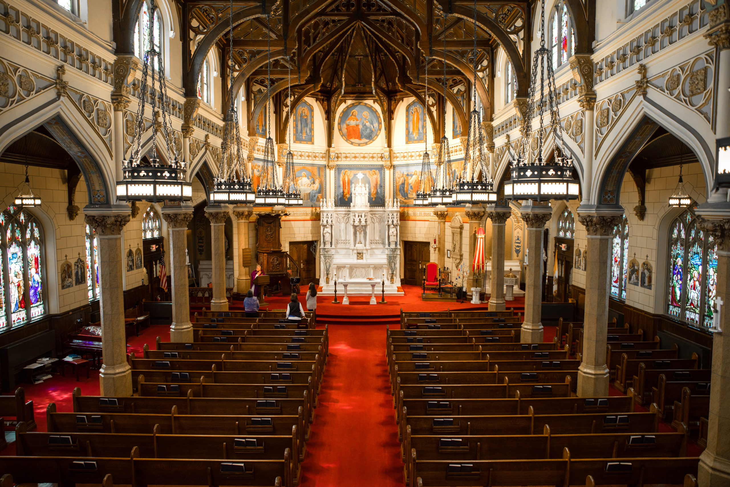 The Basilica Parish of the Sacred Hearts of Jesus and Mary sits empty during the COVID-19 epidemic, but attendance -- by way of the internet -- is up.