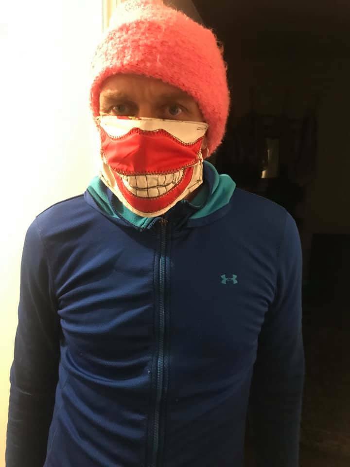 Mc from Oaklands has been making signature masks for friends and king kulllen workers, 7-11 workers, Department of Transportation workers and many local HB residents ... his masks are made in all different patterns and styles. 