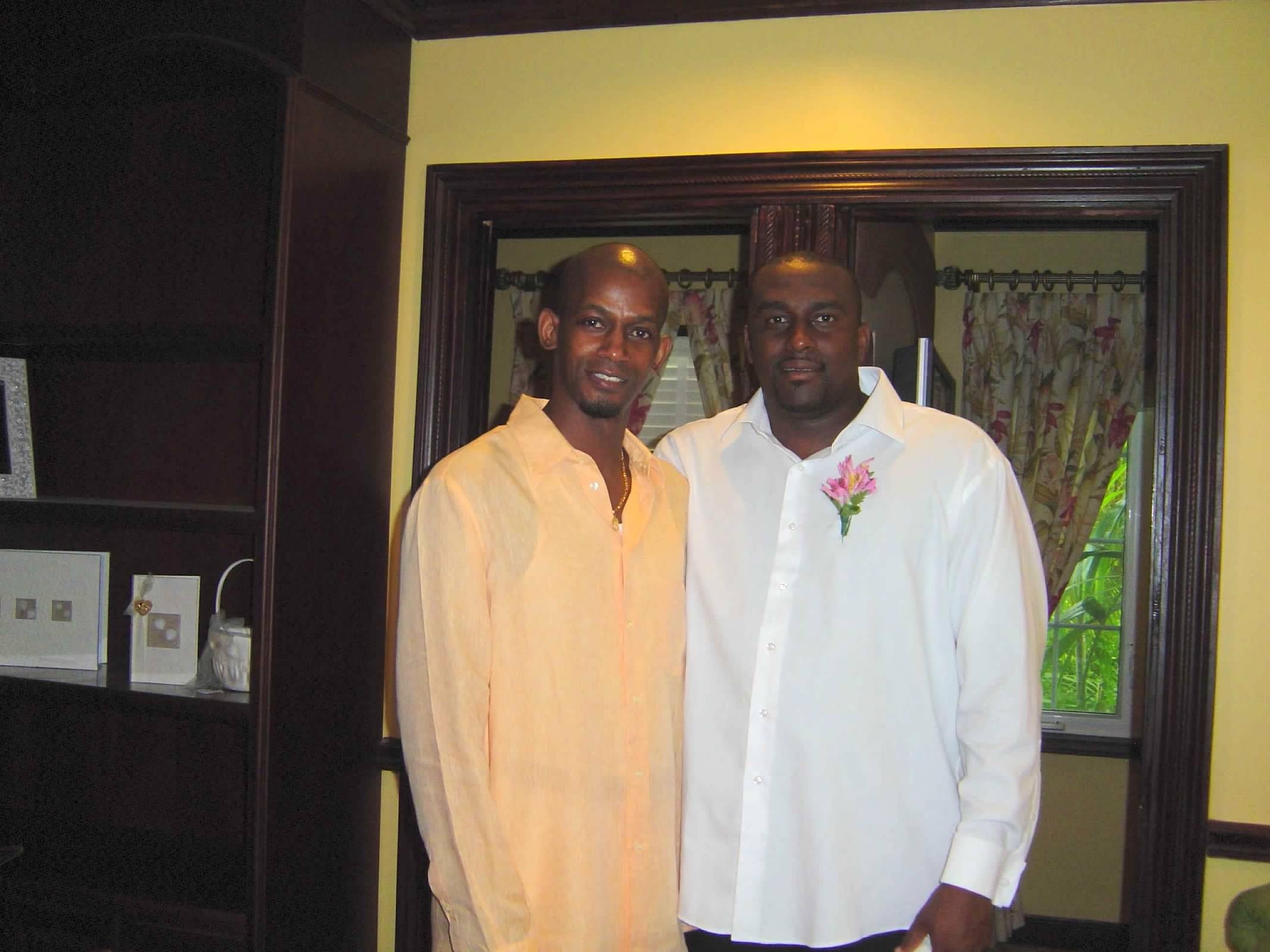 Bobby Hopson, right, and his brother, Carl Johnson, are the only two Bridgehampton High School players to have their numbers retired. COURTESY LILLIAN JOHNSON