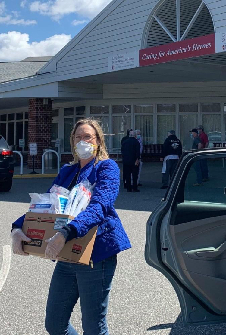 Legislator Bridget Fleming dropped off donated supplies to the state veterans home in Stony Brook. 