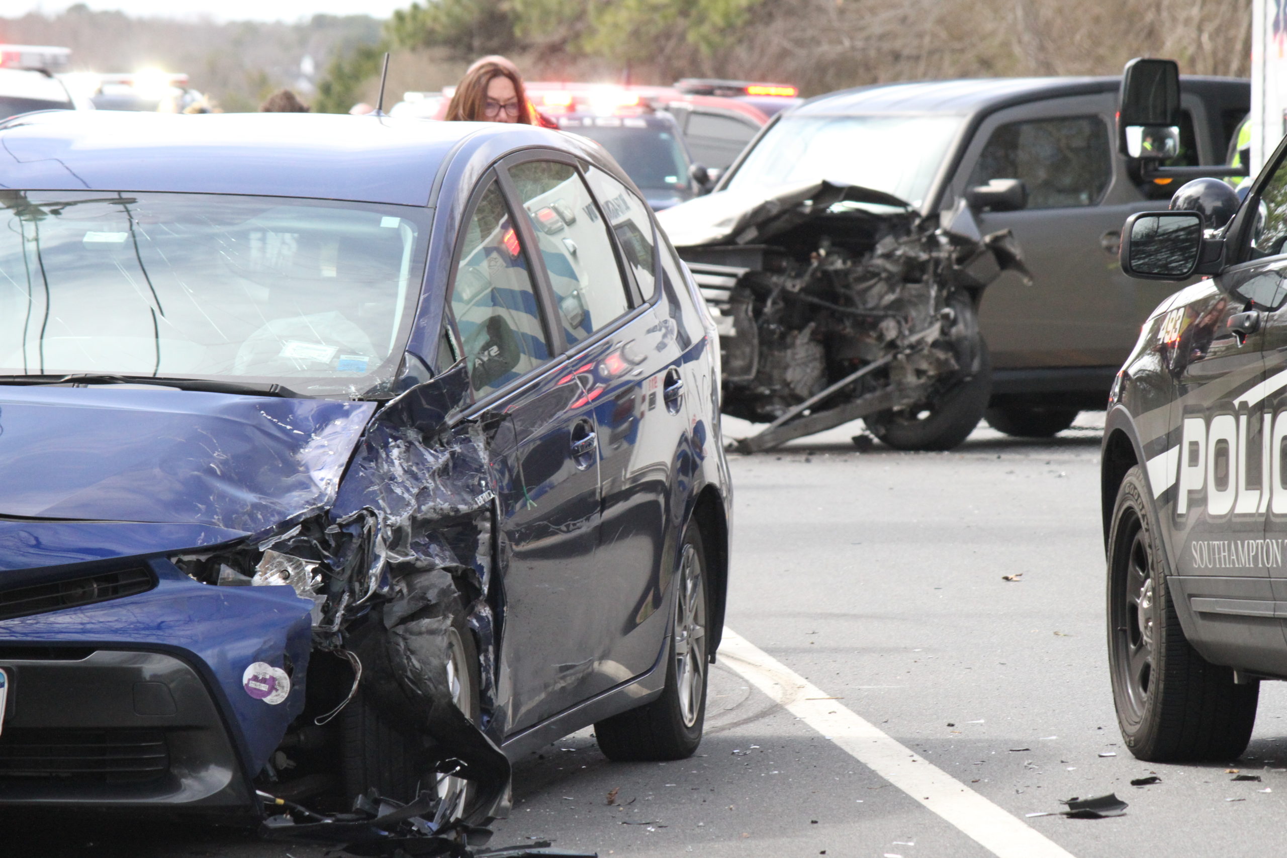 A two-car crash near the Shinnecock Indian Reservation on Thursday closed Montauk Highway in both directions. 