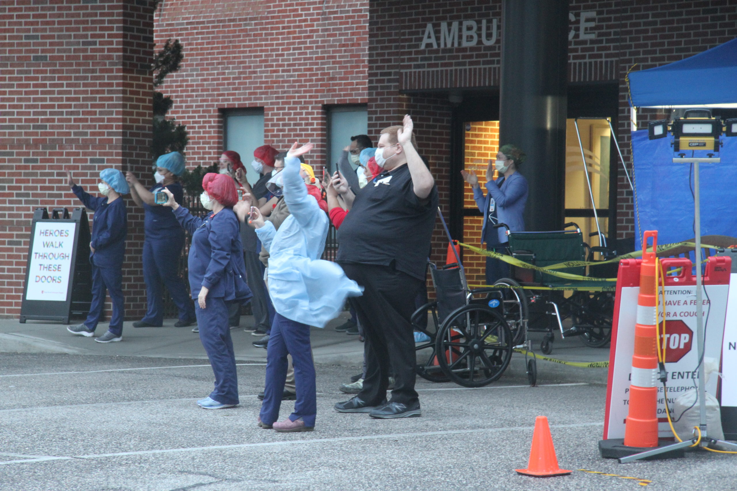 First responders from every department on the South Fork streamed past the Stony Brook Southampton Hospital emergency room on Friday night to salute hospital staff. 