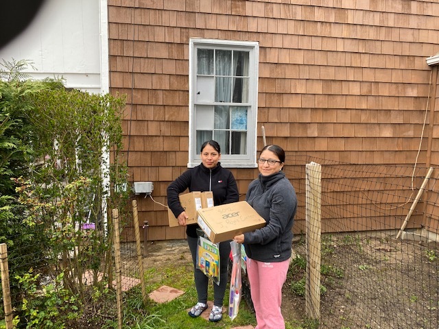 Students in the Bridgehampton School's elementary grades receiced Chromebook computers to help them continue their studies during coronavirus pandemic school closure. COURTESY BRIDGEHAMPTON SCHOOL