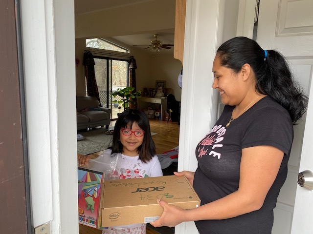 Students in the Bridgehampton School's elementary grades receiced Chromebook computers to help them continue their studies during coronavirus pandemic school closure. COURTESY BRIDGEHAMPTON SCHOOL