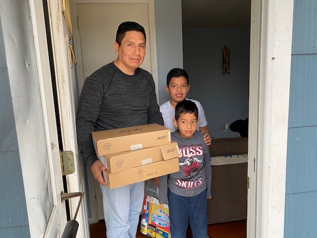 Students in the Bridgehampton School's elementary grades receiced Chromebook computers to help them continue their studies during coronavirus pandemic school closure. COURTESY BRIDGEHAMPTON SCHOOL