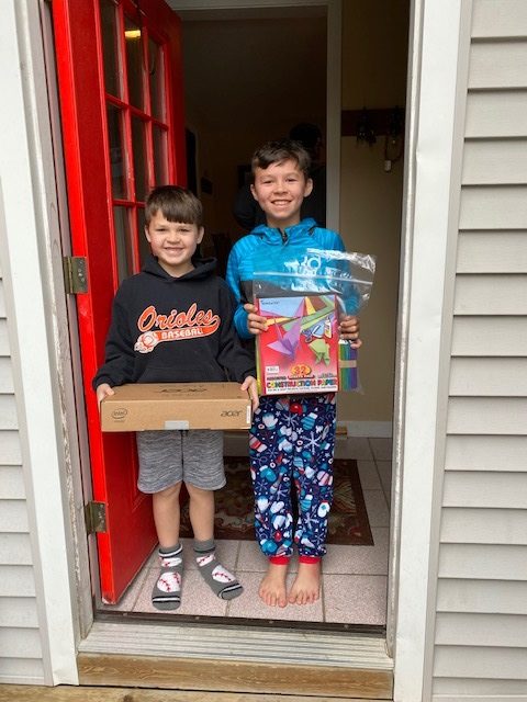 Students in the Bridgehampton School's elementary grades receiced Chromebook computers to help them continue their studies during coronavirus pandemic school closure. COURTESY BRIDGEHAMPTON SCHOOL