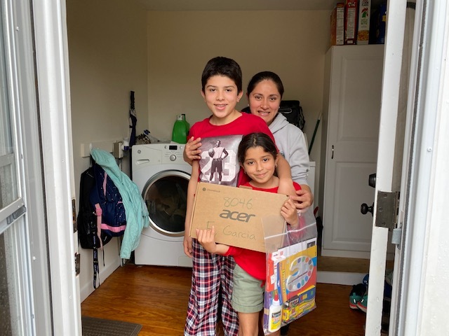 Students in the Bridgehampton School's elementary grades receiced Chromebook computers to help them continue their studies during coronavirus pandemic school closure. COURTESY BRIDGEHAMPTON SCHOOL