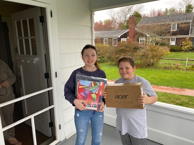 Students in the Bridgehampton School's elementary grades receiced Chromebook computers to help them continue their studies during coronavirus pandemic school closure. COURTESY BRIDGEHAMPTON SCHOOL