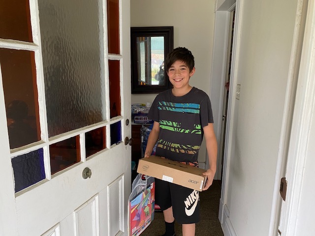 Students in the Bridgehampton School's elementary grades receiced Chromebook computers to help them continue their studies during coronavirus pandemic school closure. COURTESY BRIDGEHAMPTON SCHOOL