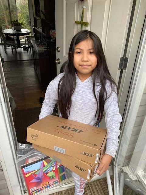 Students in the Bridgehampton School's elementary grades receiced Chromebook computers to help them continue their studies during coronavirus pandemic school closure. COURTESY BRIDGEHAMPTON SCHOOL