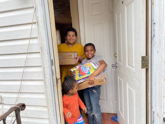 Students in the Bridgehampton School's elementary grades receiced Chromebook computers to help them continue their studies during coronavirus pandemic school closure. COURTESY BRIDGEHAMPTON SCHOOL