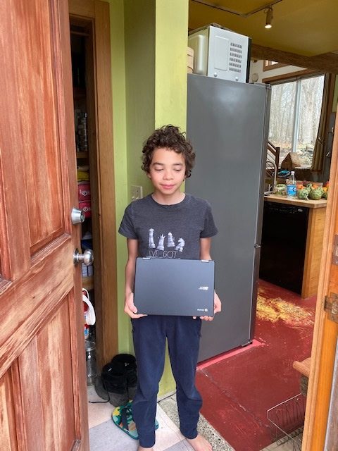 Students in the Bridgehampton School's elementary grades receiced Chromebook computers to help them continue their studies during coronavirus pandemic school closure. COURTESY BRIDGEHAMPTON SCHOOL