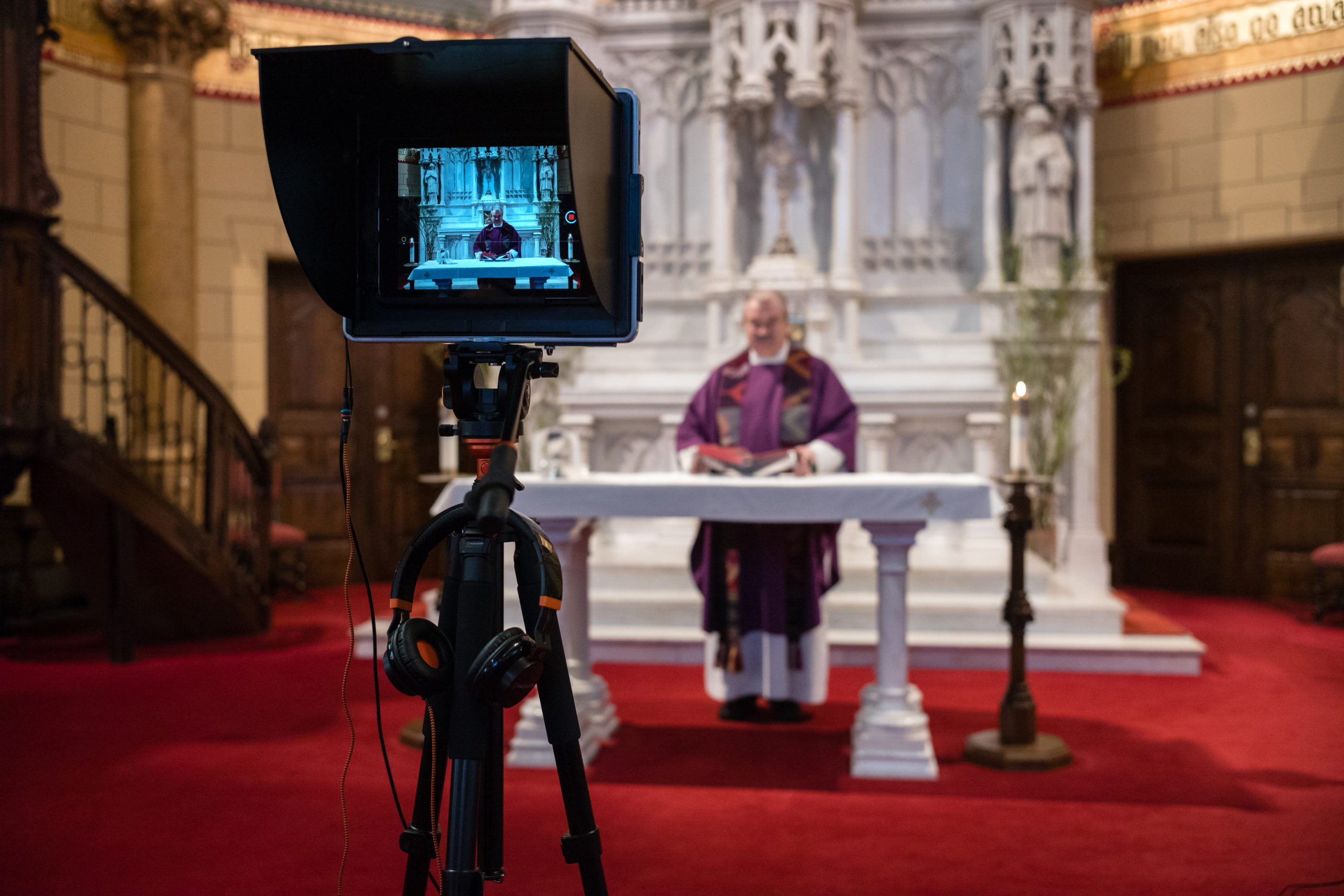 The Basilica Parish of the Sacred Hearts of Jesus and Mary sits empty during the COVID-19 epidemic, but attendance -- by way of the internet -- is up.