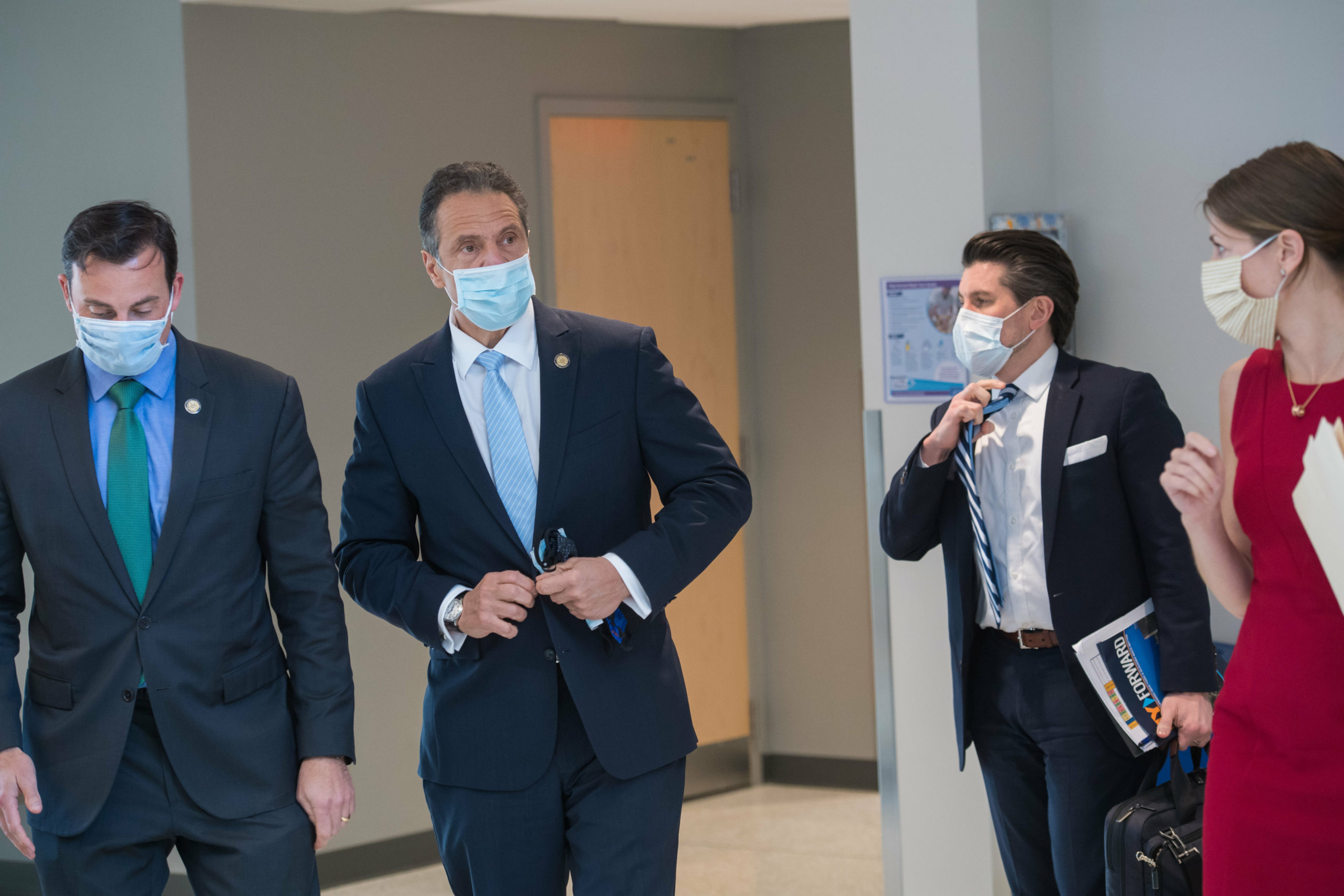 Governor Andrew Cuomo arrives for his daily update.