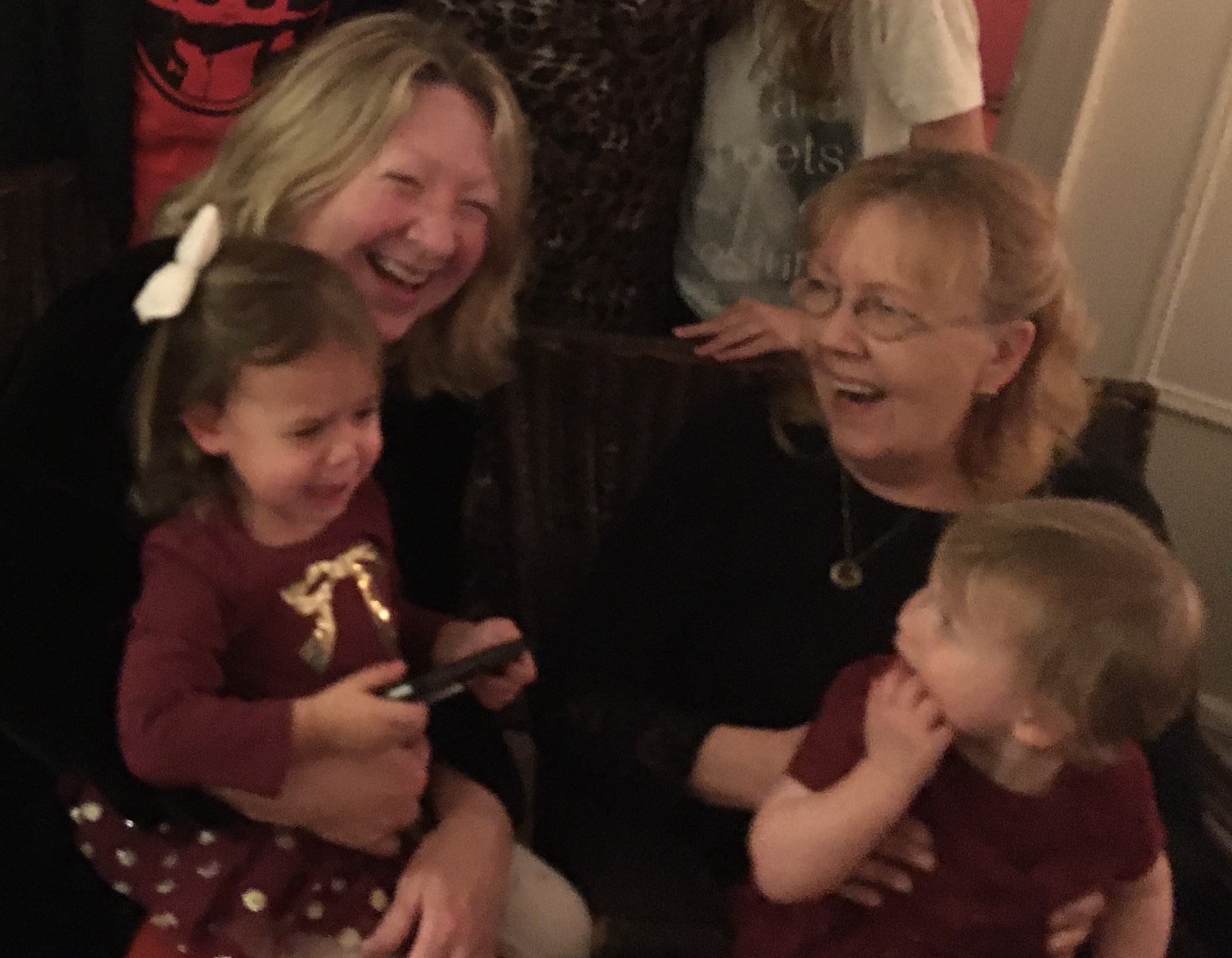 Maribeth Edmonds and Linda Rini with her grandchildren, Emilia and Richie. 