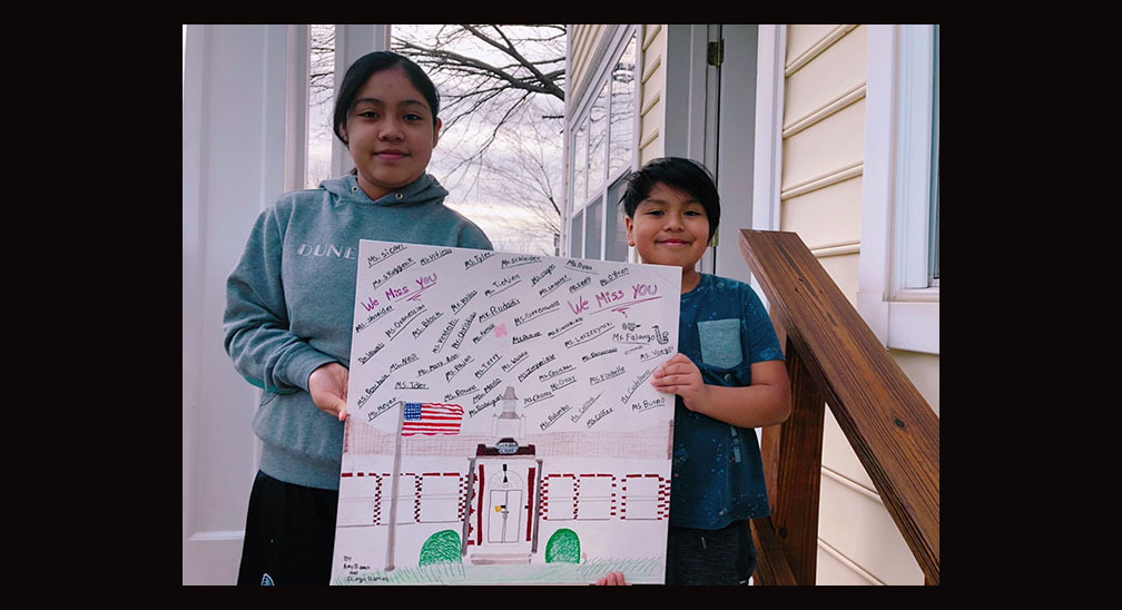Tuckahoe School sixth grade student Amy Ramos and her brother, third  grader, Diego Ramos with their distance learning artwork project.  COURTESY TUCKAHOE SCHOOL