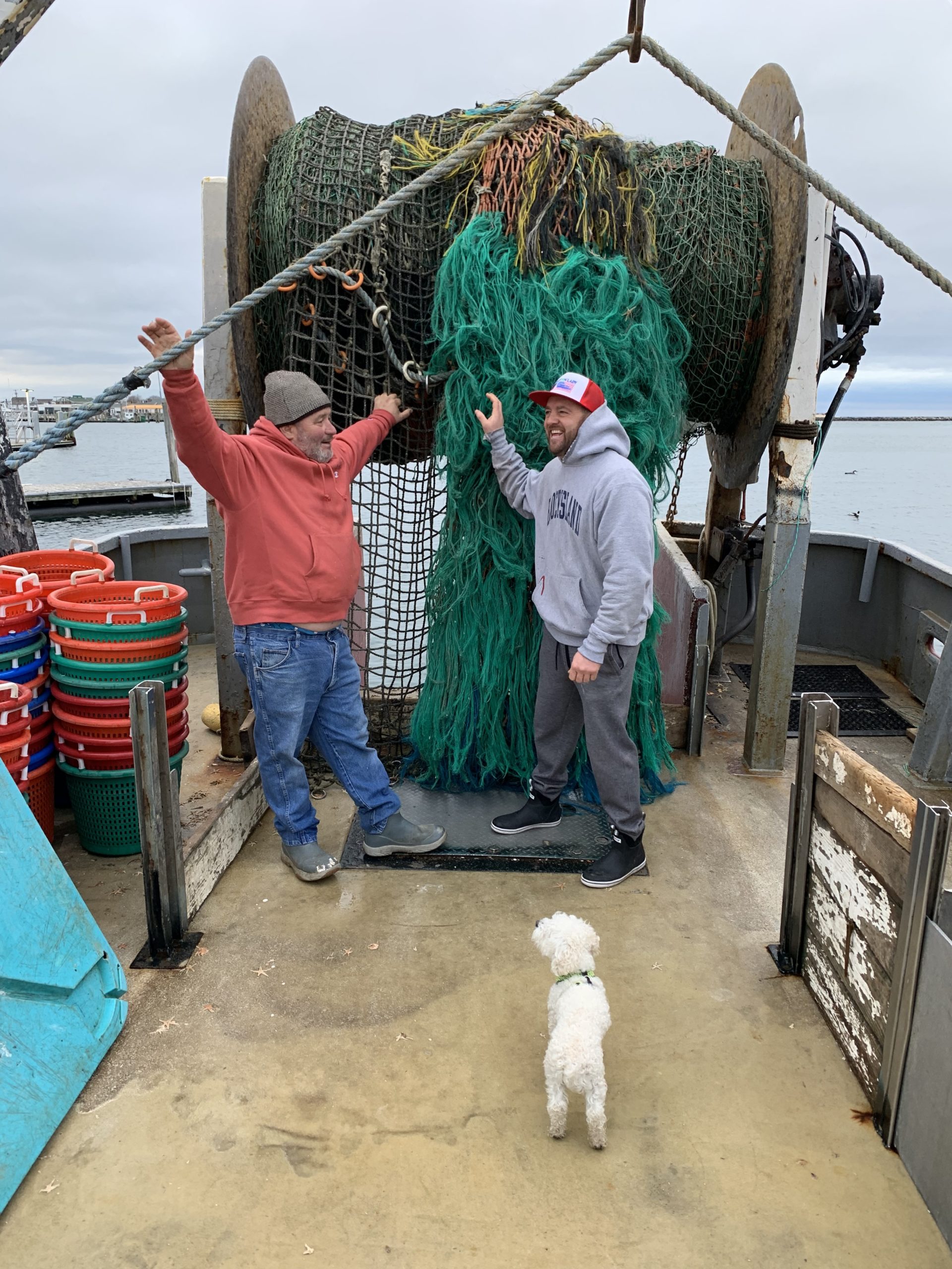 Fishermen Chuck Morici and Jim Foley aboard Mr. Morici's boat in Montauk.