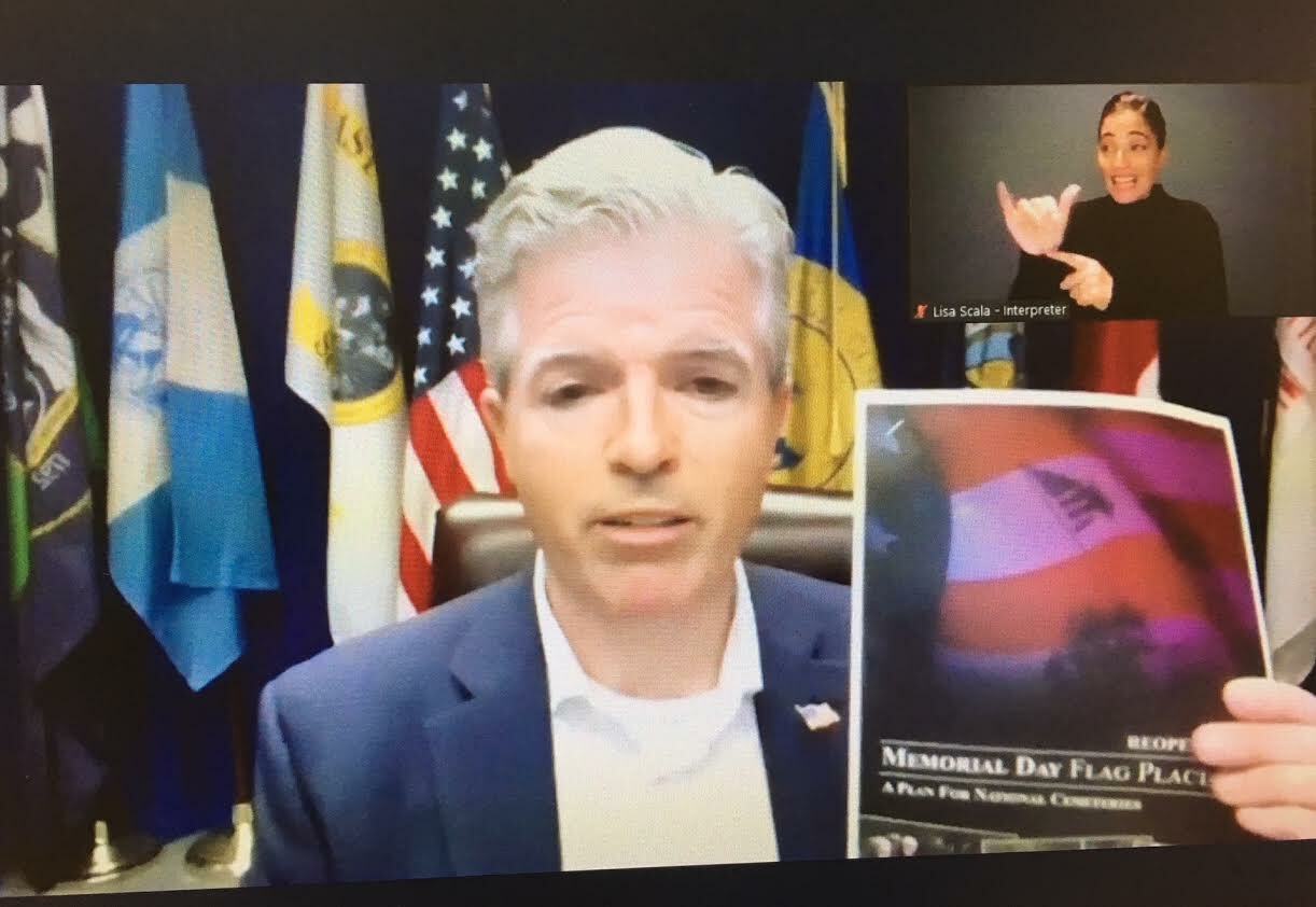 Suffolk County Executive Steve Bellone displayed the flag placement plan during his daily media update Tuesday. 