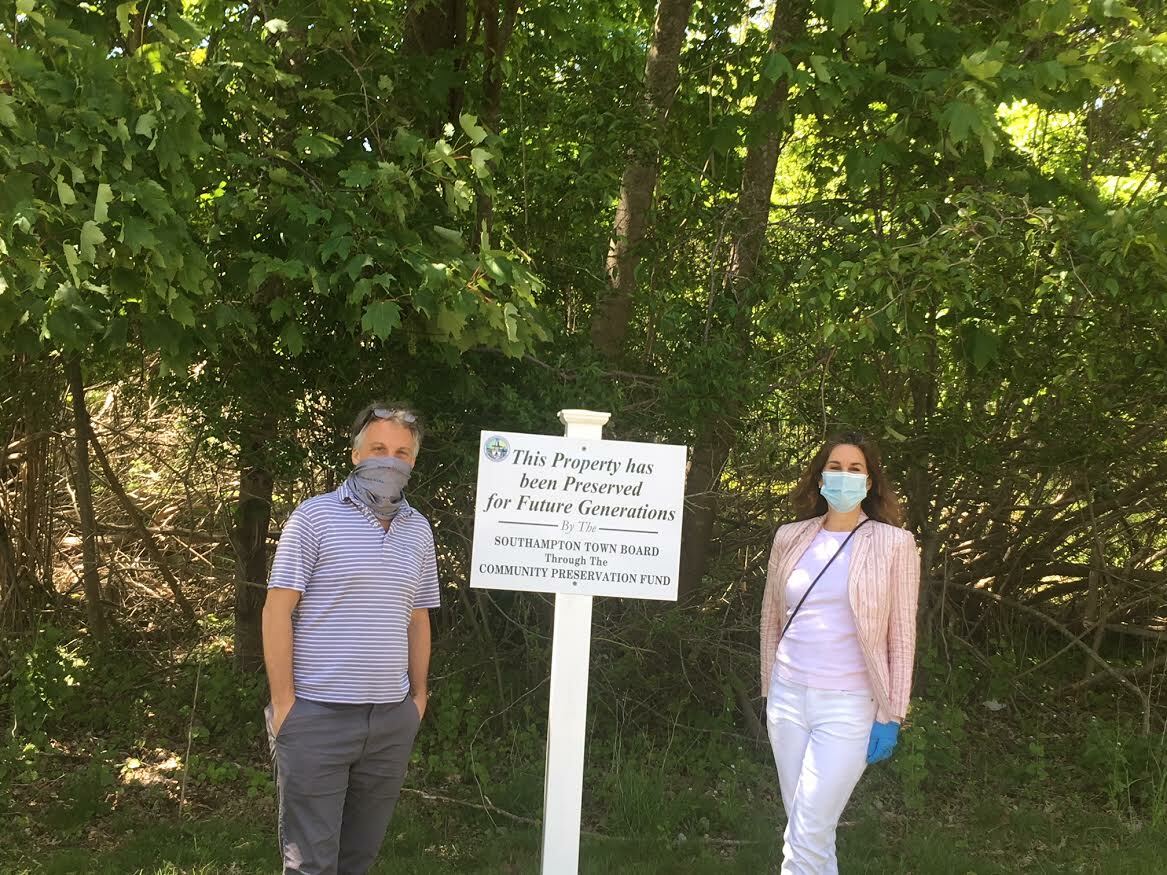 Southampton Village Board members andrew Pilaro and Kimberly Allan at the preserved site. KITTY MERRILL