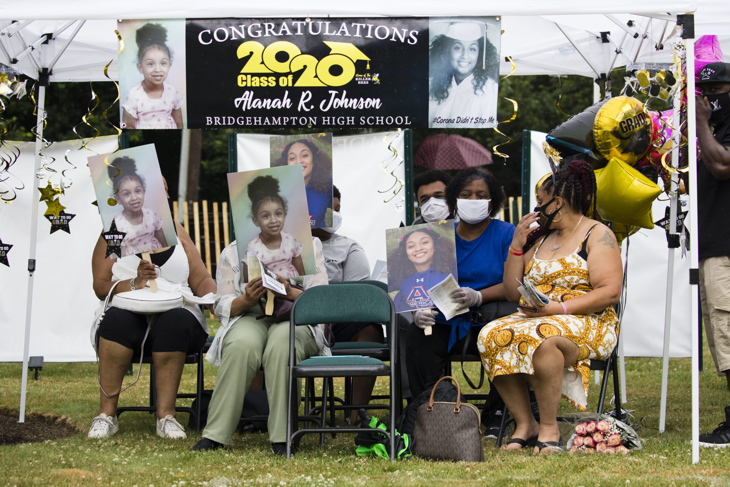 Alanah Johnson's family at the Bridgehampton School graduation ceremony on Saturday.