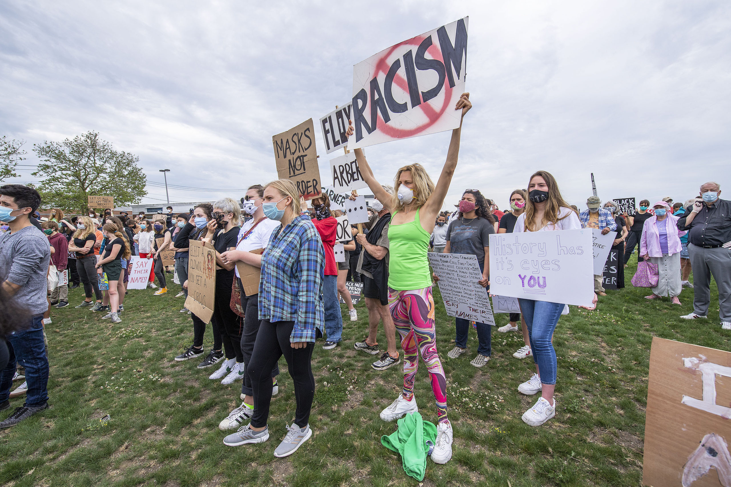 Hundreds of people participated in a protest on Friday in Sag Harbor against police brutality and racism. MICHAEL HELLER